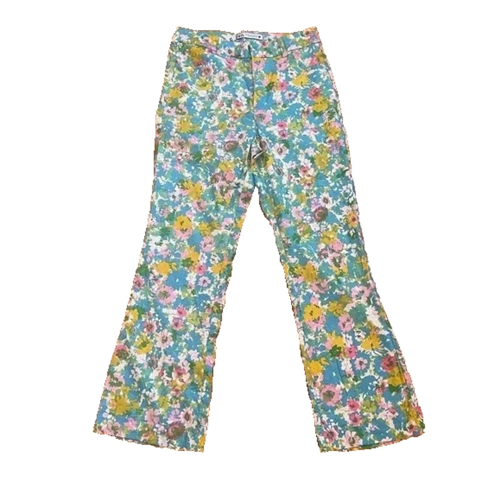 Zara ZARA FLORAL PRINT LINEN BLEND CROP FLARE PANTS - SZ 4 Size 27" / US 4 / IT 40 - 1 Thumbnail