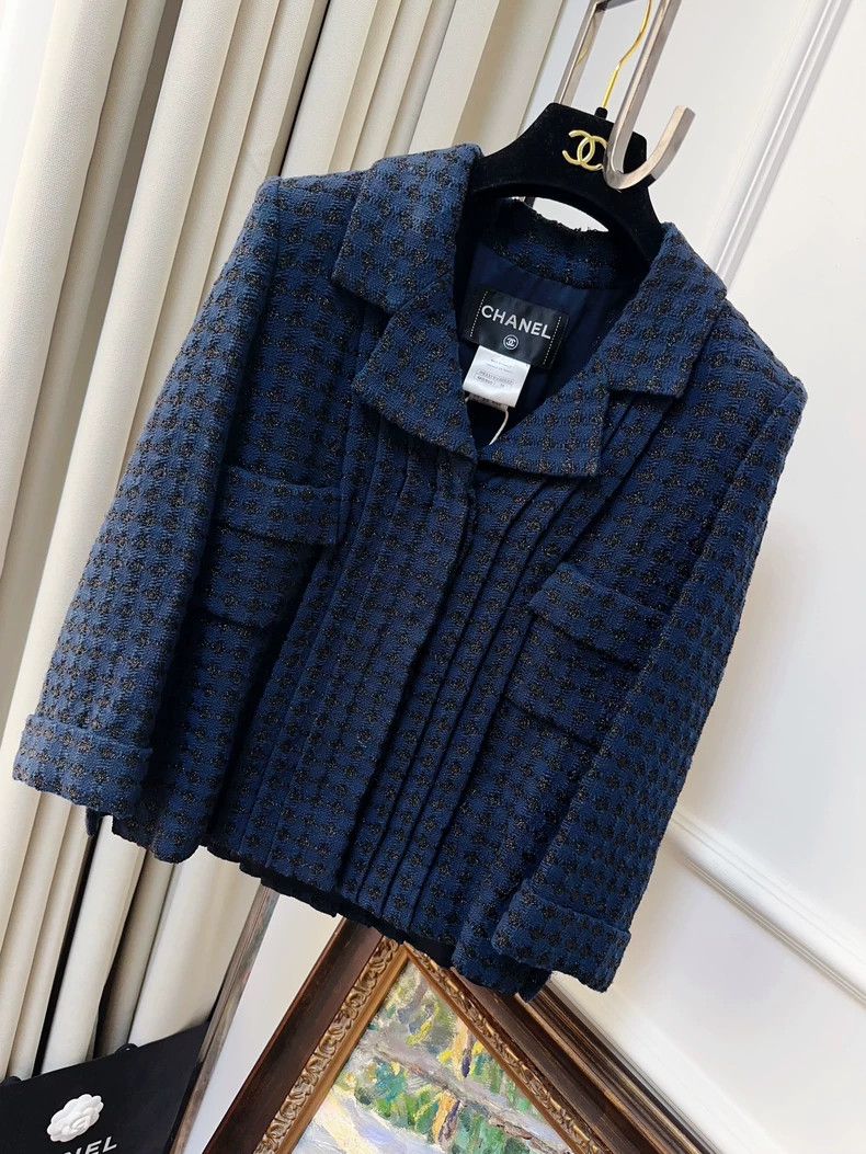 Chanel Chanel Dark blue woven pleated lapel coat Size XXS / US 00 / IT 34 - 7 Thumbnail