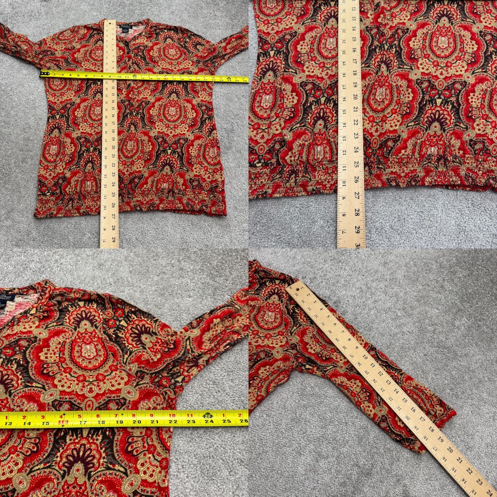Lucky Brand Lucky Brand Paisley Henley Blouse Womens XL Red Swirl Pattern Casual Sleeve Button Top Size XL / US 12-14 / IT 48-50 - 8 Thumbnail