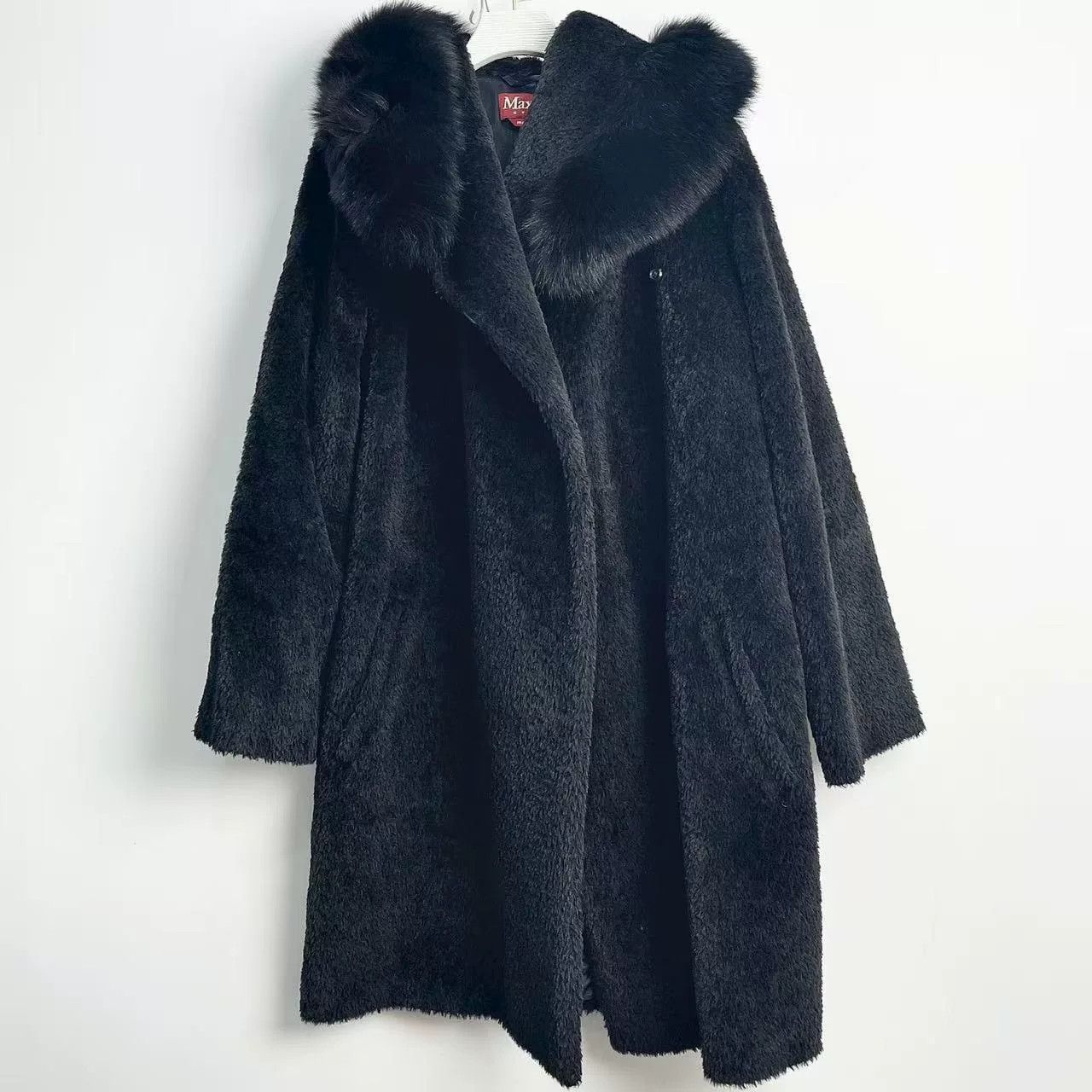 Max Mara Maxmara Black Hooded Fleece Coat Size US M / EU 48-50 / 2 - 1 Thumbnail