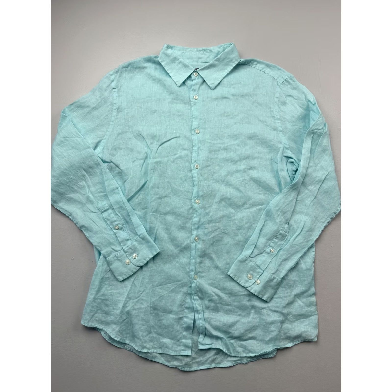 Club Room Club Room Shirt Mens XL Blue Solid Long Sleeve Linen Button Up Casual Summer Size US XL / EU 56 / 4 - 2 Thumbnail