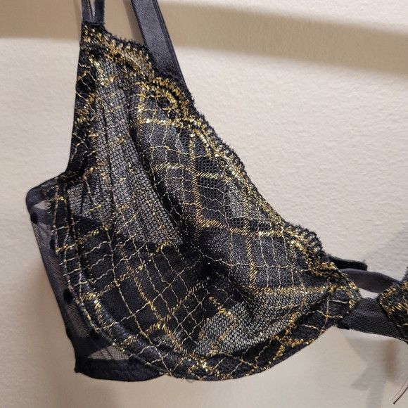 Victoria's Secret Victorias Secret Nwt Gold Black Lace Polka Dot Bra - 34b Size ONE SIZE - 4 Thumbnail