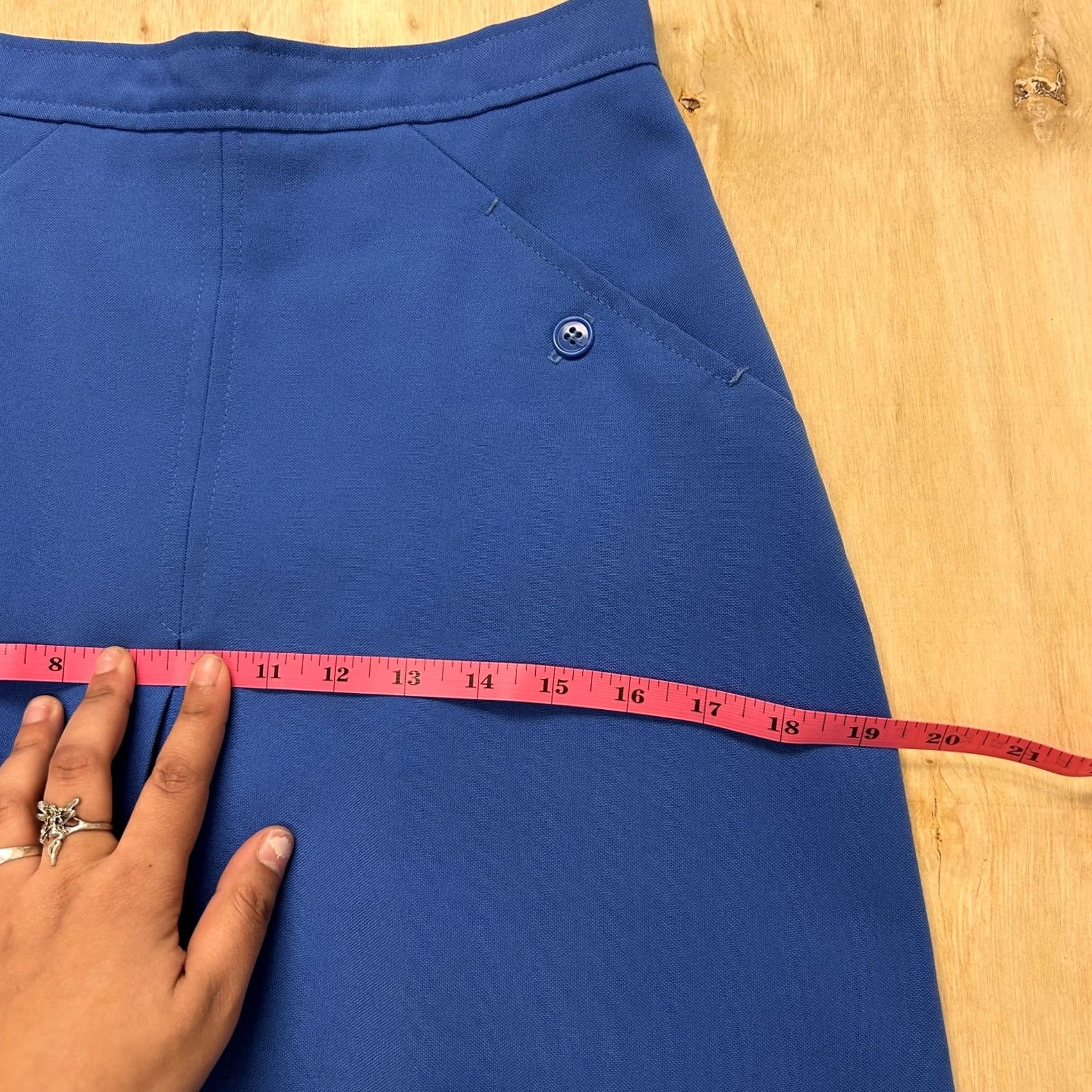 Vintage VINTAGE Cheer's Skirt Womens 9/10 Blue A-Line Midi Zip High Waist Pockets Button United States Union Made Womens Size 30" / US 8 / IT 44 - 4 Thumbnail