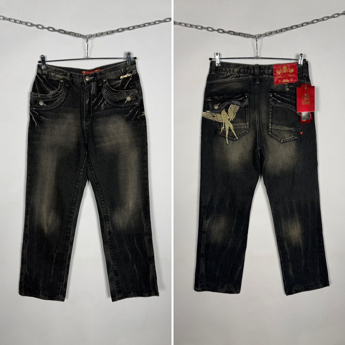 Vintage Y2K Black Wash Denim Jeans Pegasus Embroidery Winged Horse Size US 34 / EU 50 - 1 Thumbnail