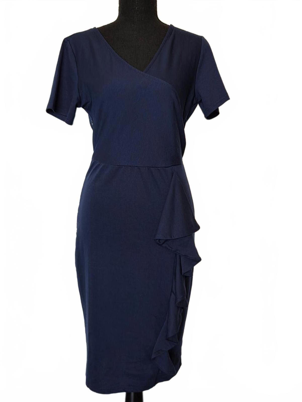 Other Oxiuly Women's V Neck Slim Ruffle Hem Sheath Dress - NWT Size M / US 6-8 / IT 42-44 - 2 Thumbnail