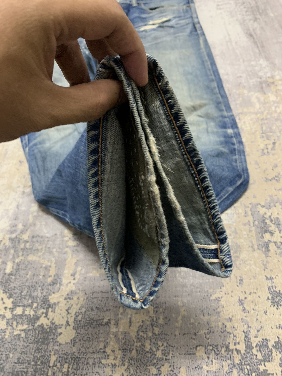 Japanese Brand Japanese Blue Work Custom Sashiko Boro Selvedge Denim Size US 35 - 11 Thumbnail