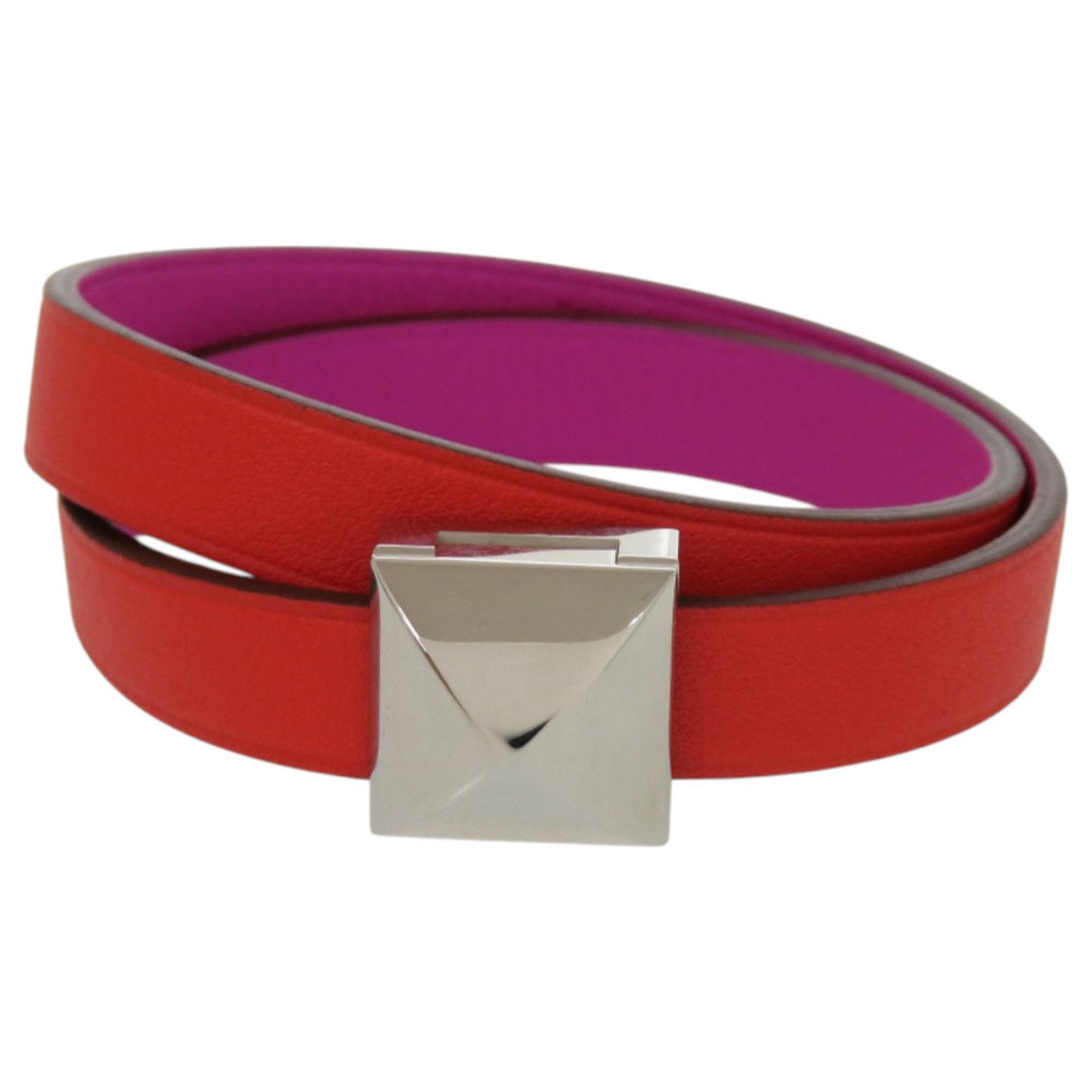Hermes Like new Hermès Double Tour Infinie Medor leather and metal orange purple bicolor bracelet 0160 HERMES Size ONE SIZE - 1 Thumbnail