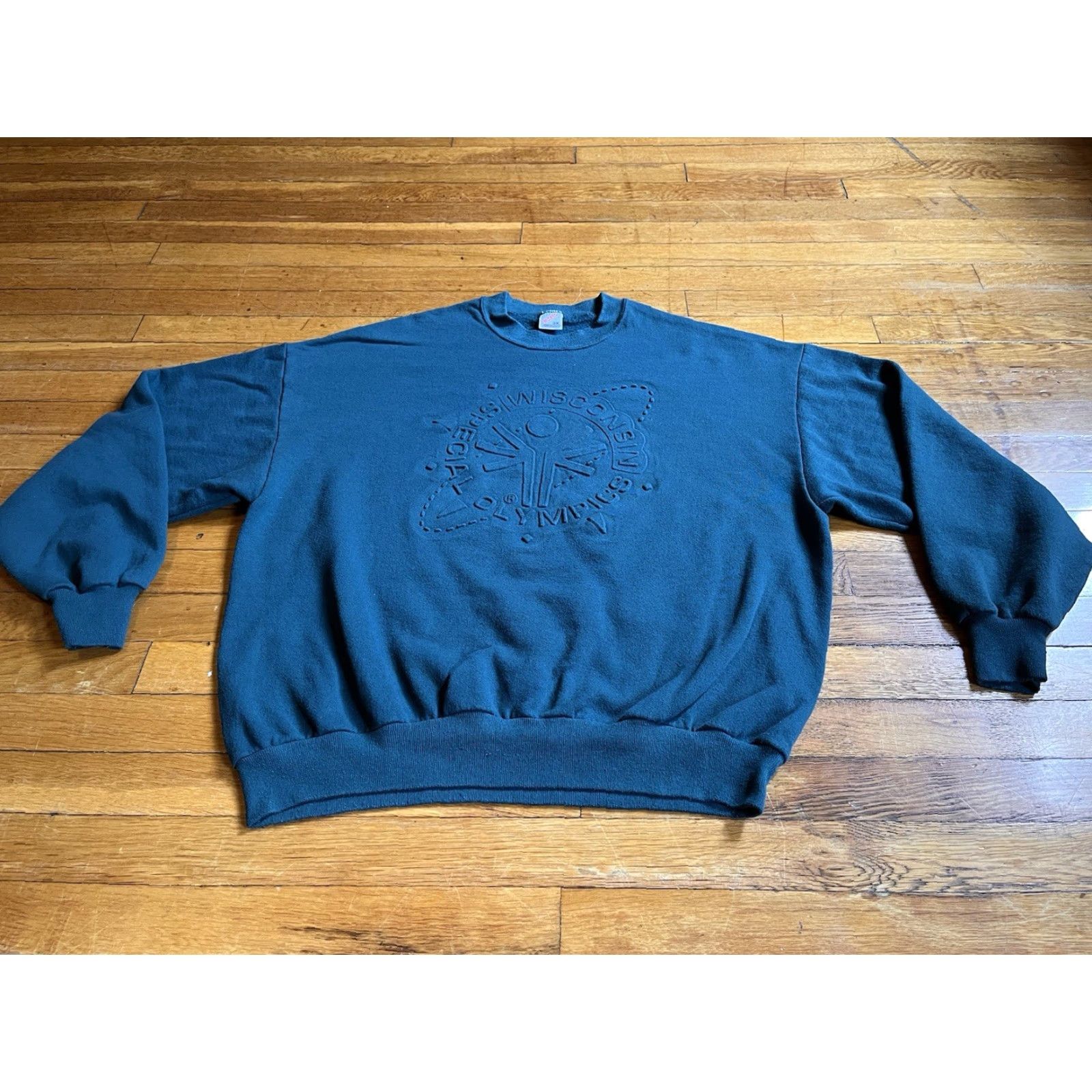Jerzees VINTAGE Wisconsin Special Olympics Sweater Men’s 2XL Green Jersey Pullover Sweatshirt Crew Neck Graphic Print Logo 90s City Classic Outdoor USA Mens Size US XXL / EU 58 / 5 - 2 Thumbnail