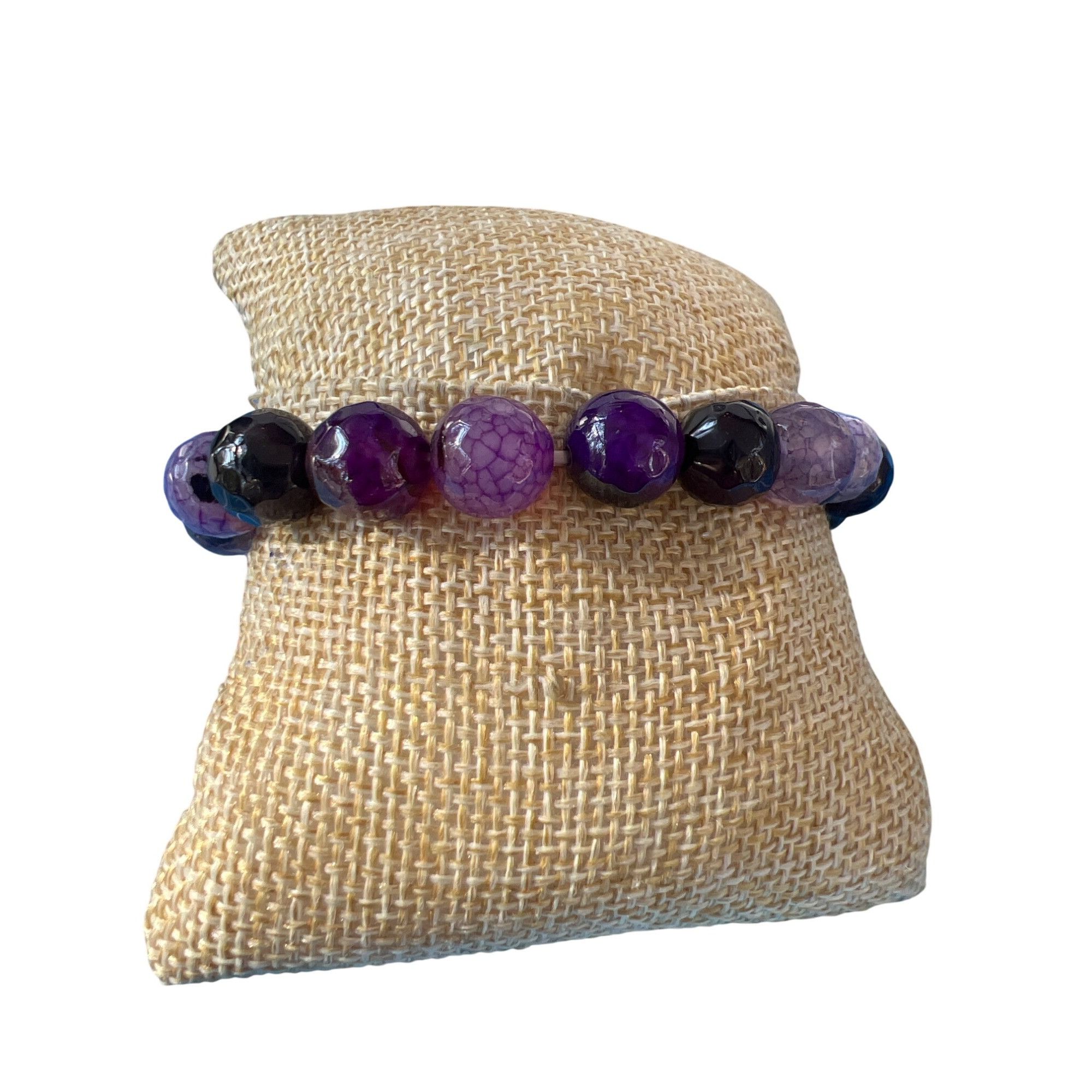 Other Amethyst Beaded Stretch Bracelet Silver Tone Dangle Rhinesto Size ONE SIZE - 3 Thumbnail