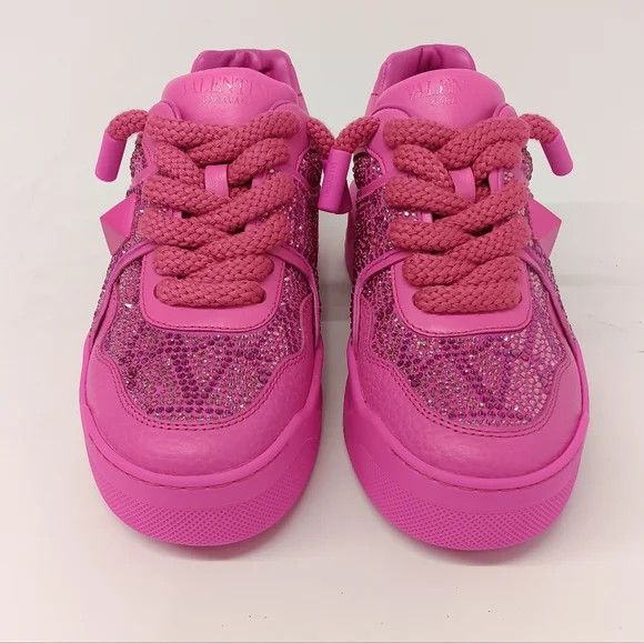 Valentino Valentino One Stud Fuchsia Sneakers w/ Iconographe Crystals Size US 7 / IT 37 - 3 Thumbnail