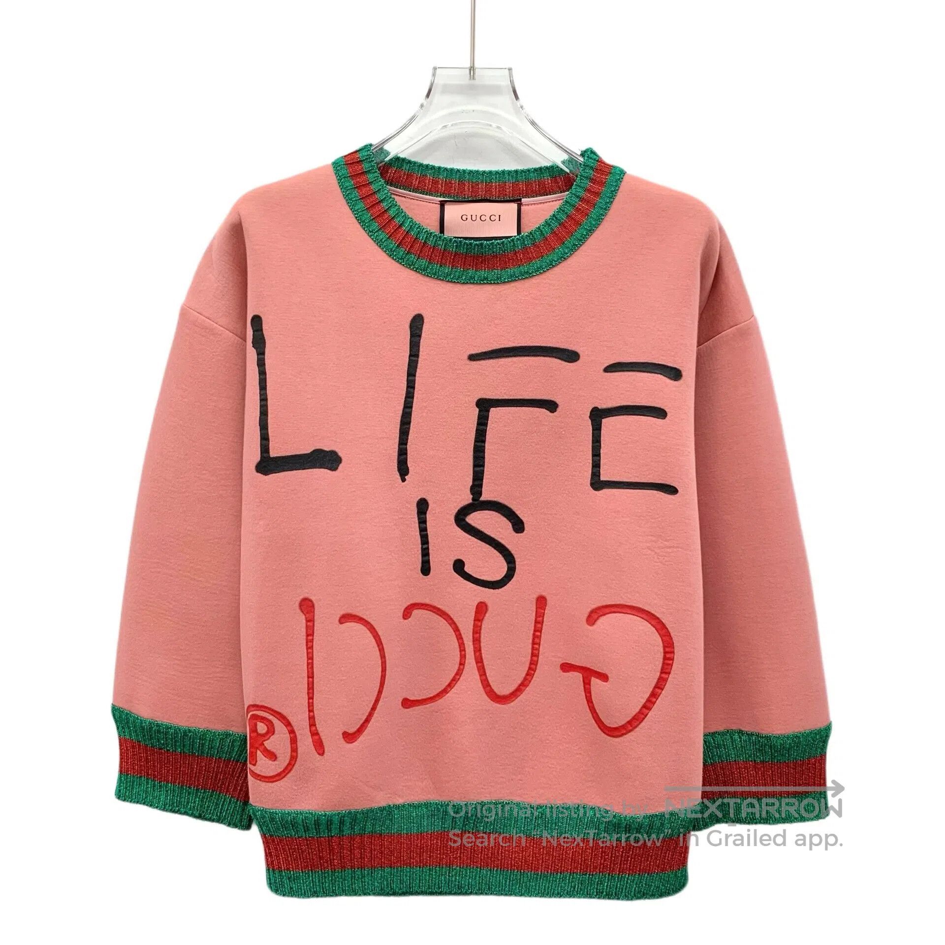 Gucci Guicci Pink Letter Embroidered Cotton Round Neck Long Slee Size S / US 4 / IT 40 - 1 Thumbnail