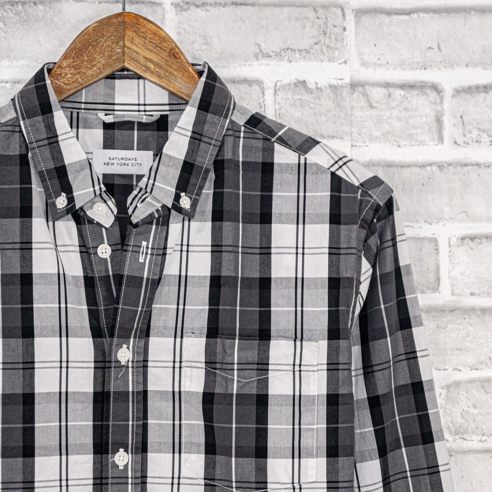 Saturdays NYC SATURDAYS NYC Men's Long Sleeve Button Down Shirt Gray Plaid Size US M / EU 48-50 / 2 - 3 Thumbnail