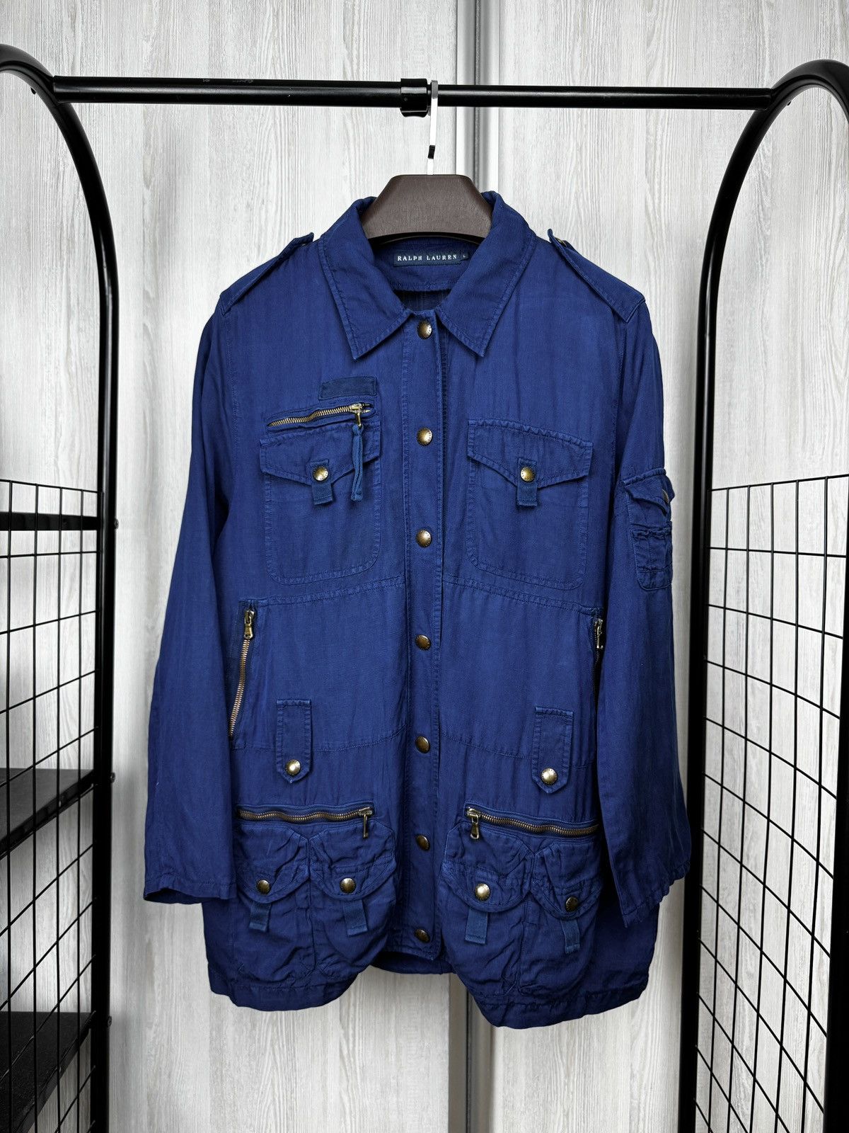 Ralph Lauren Jacket Utility Cargo Military Field Linen Silk
