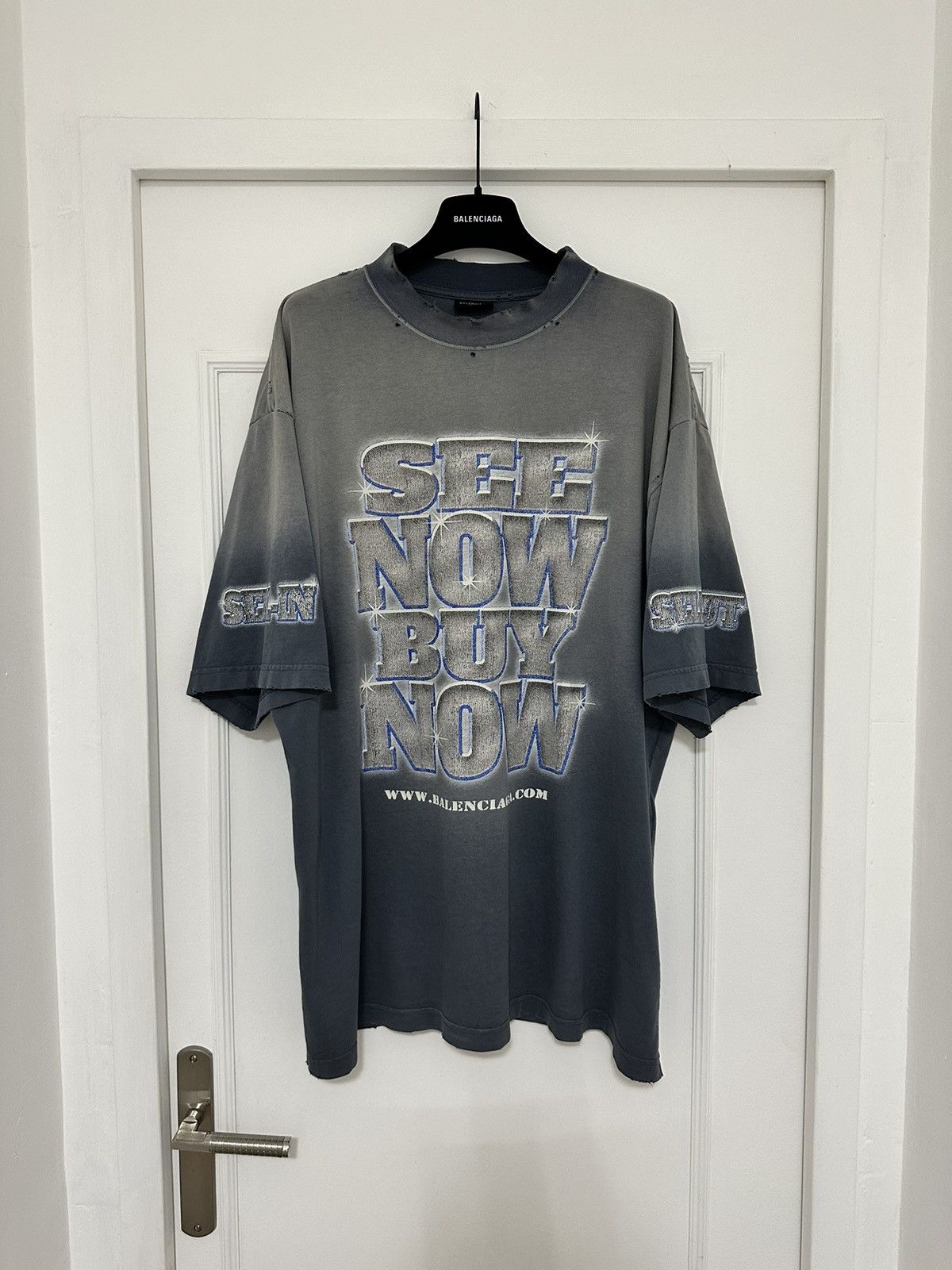 Pre-owned Balenciaga Snbn T-shirt Faded Distressed Blue