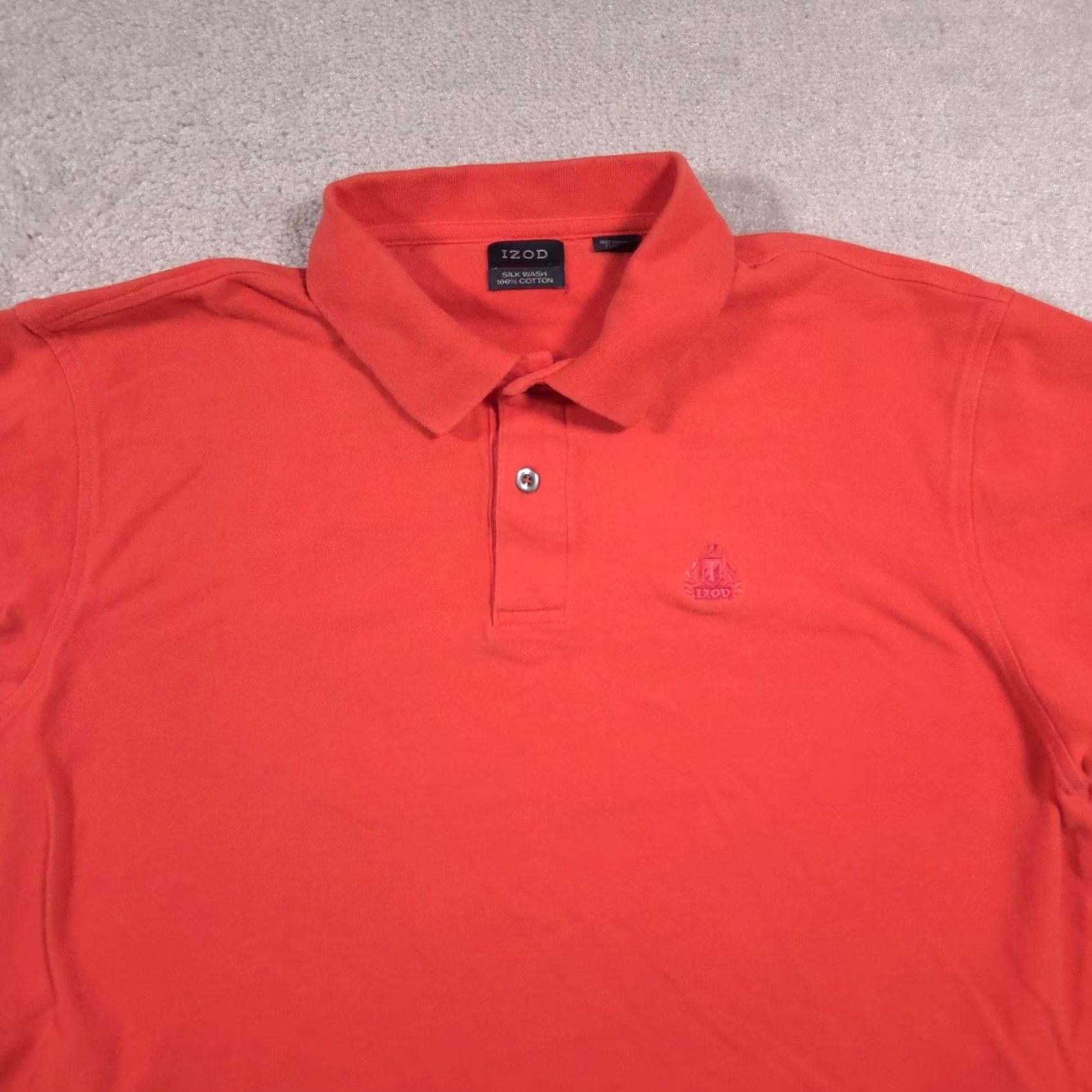 Izod IZOD Polo Shirt Mens XL Orange Silk Wash Pique Embroidered Crest Golf Short Sleeve Size US XL / EU 56 / 4 - 3 Thumbnail
