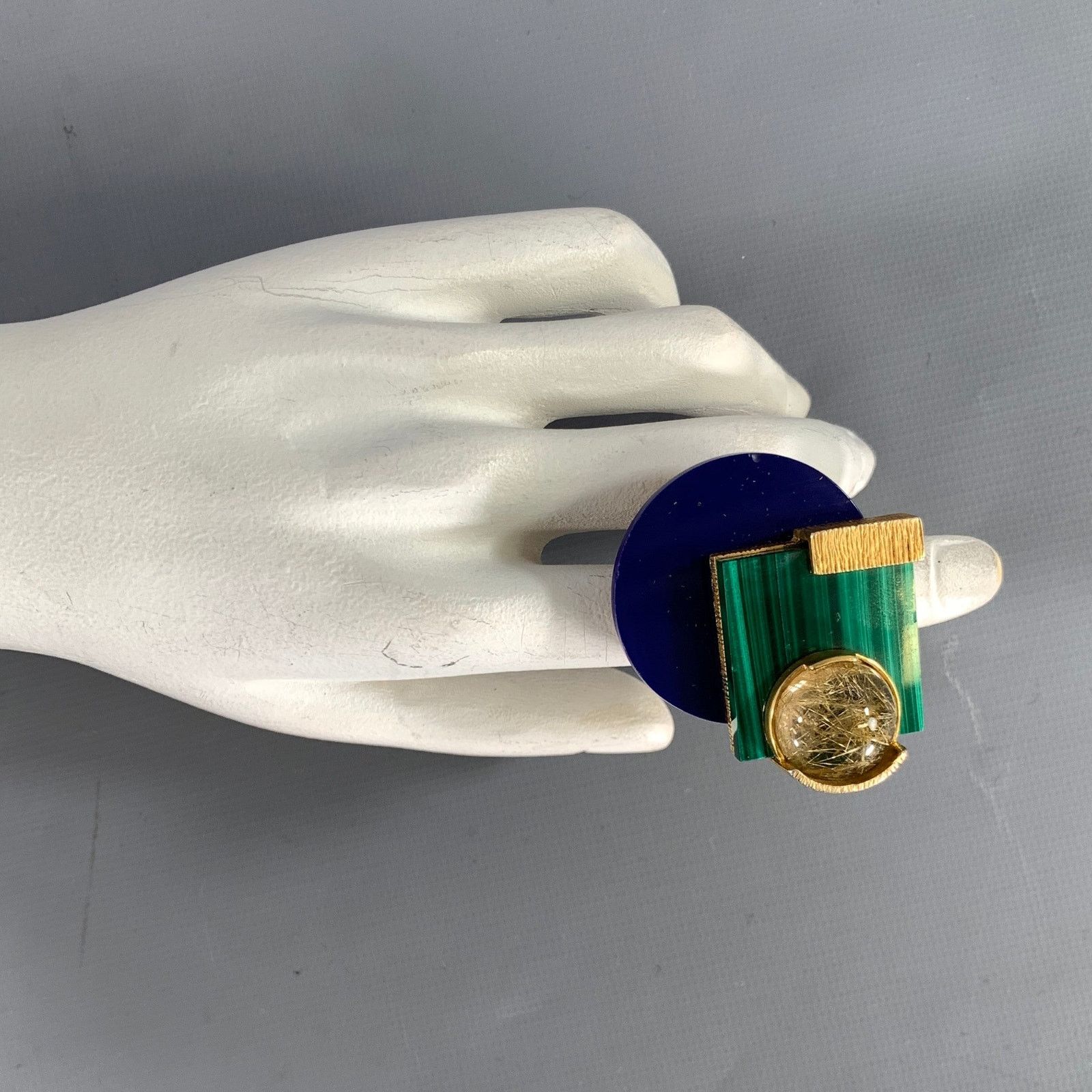 Marc Jacobs MARC JACOBS Gold Green & Blue Color Block Cocktail Ring Size ONE SIZE - 5 Thumbnail