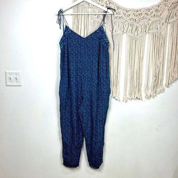image of Womens Hatch Spaghetti Strap Silk Romper Jumpsuit Size 1 Nav in Blue