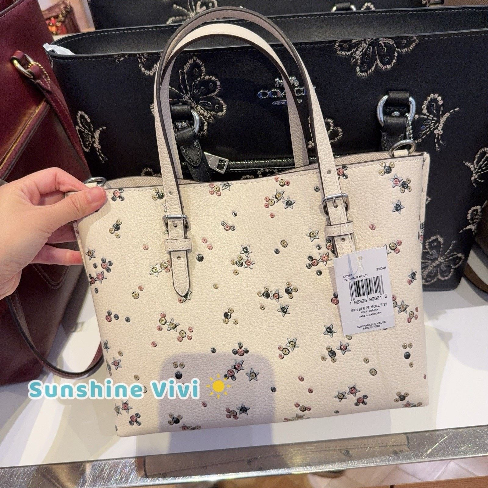 Coach NWT Coach Mollie Tote Bag 25 Star CCV87 Silver Chalk Multi Size ONE SIZE - 4 Thumbnail