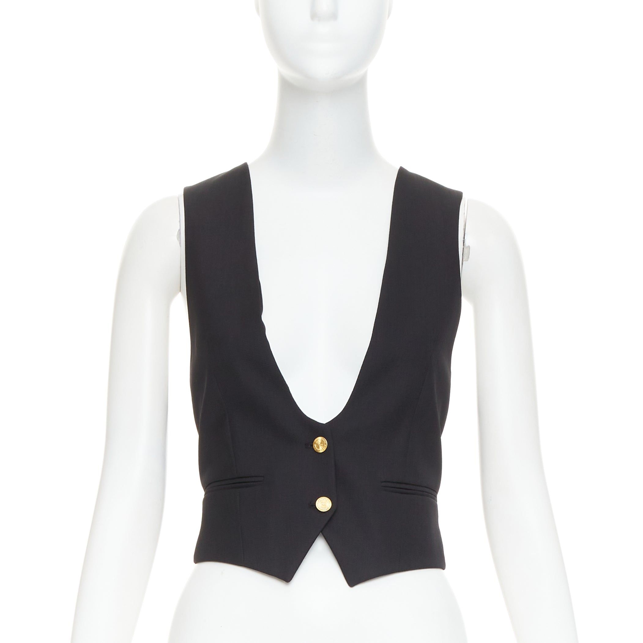 Alexandre Vauthier ALEXANDRE VAUTHIER COUTURE Runway black gold logo buttons plunge neck waistcoat vest Size S / US 4 / IT 40 - 1 Thumbnail