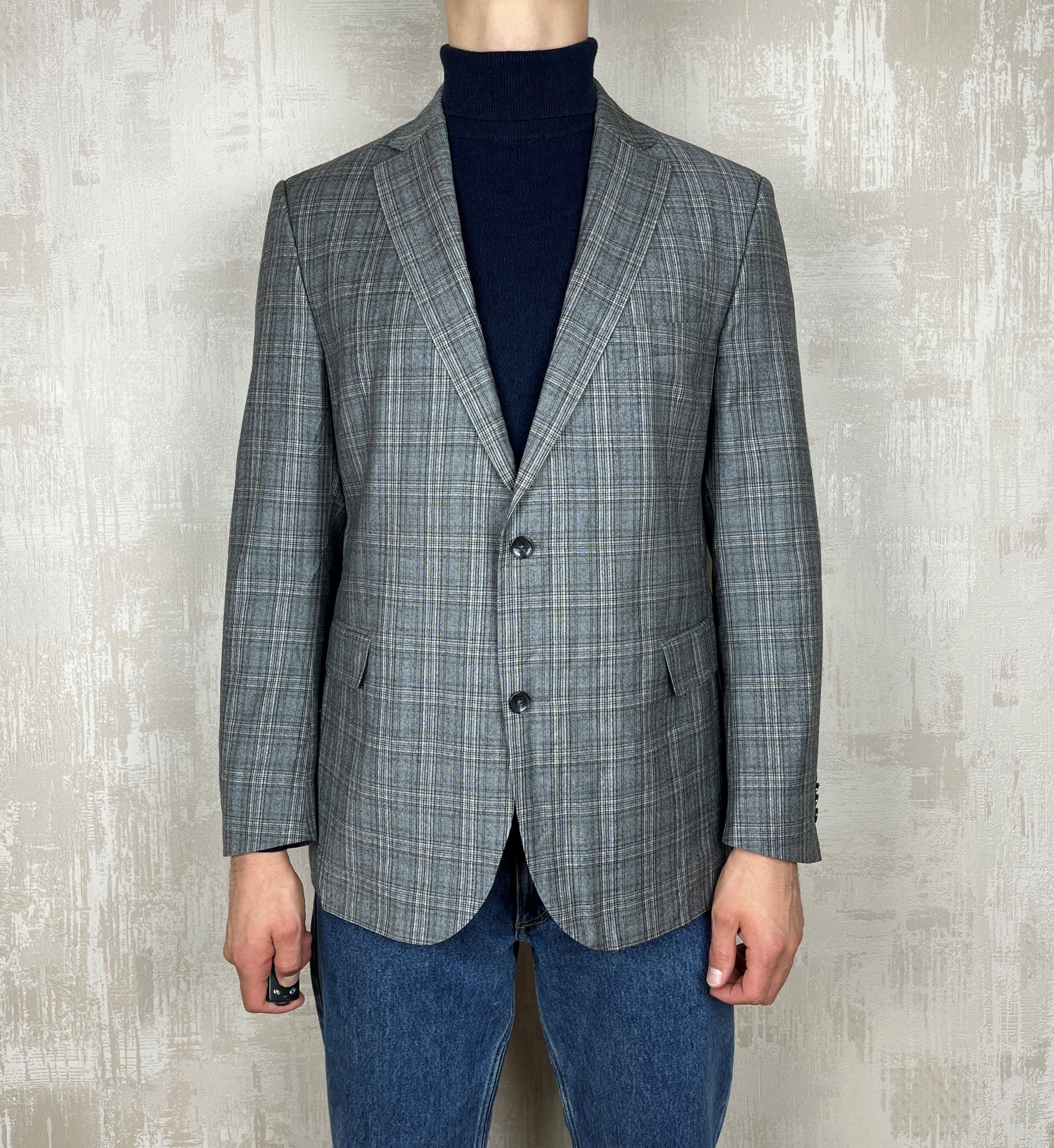 Designer Eduard Dressler Super 130's Shaped Fit Plaid Wool Blazer Size US L / EU 52-54 / 3 - 1 Thumbnail