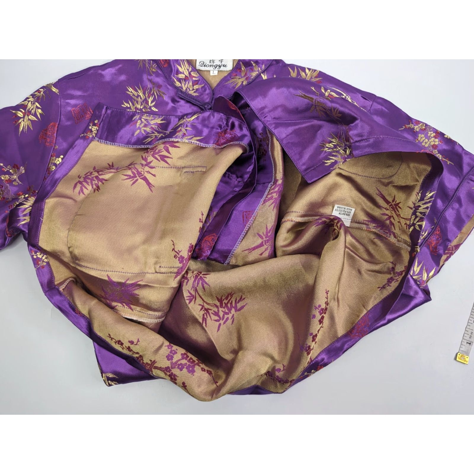 Vintage Diongyu Blouse Short Sleeve Satin Purple Front Pockets Size L Womens Size L / US 10 / IT 46 - 6 Thumbnail