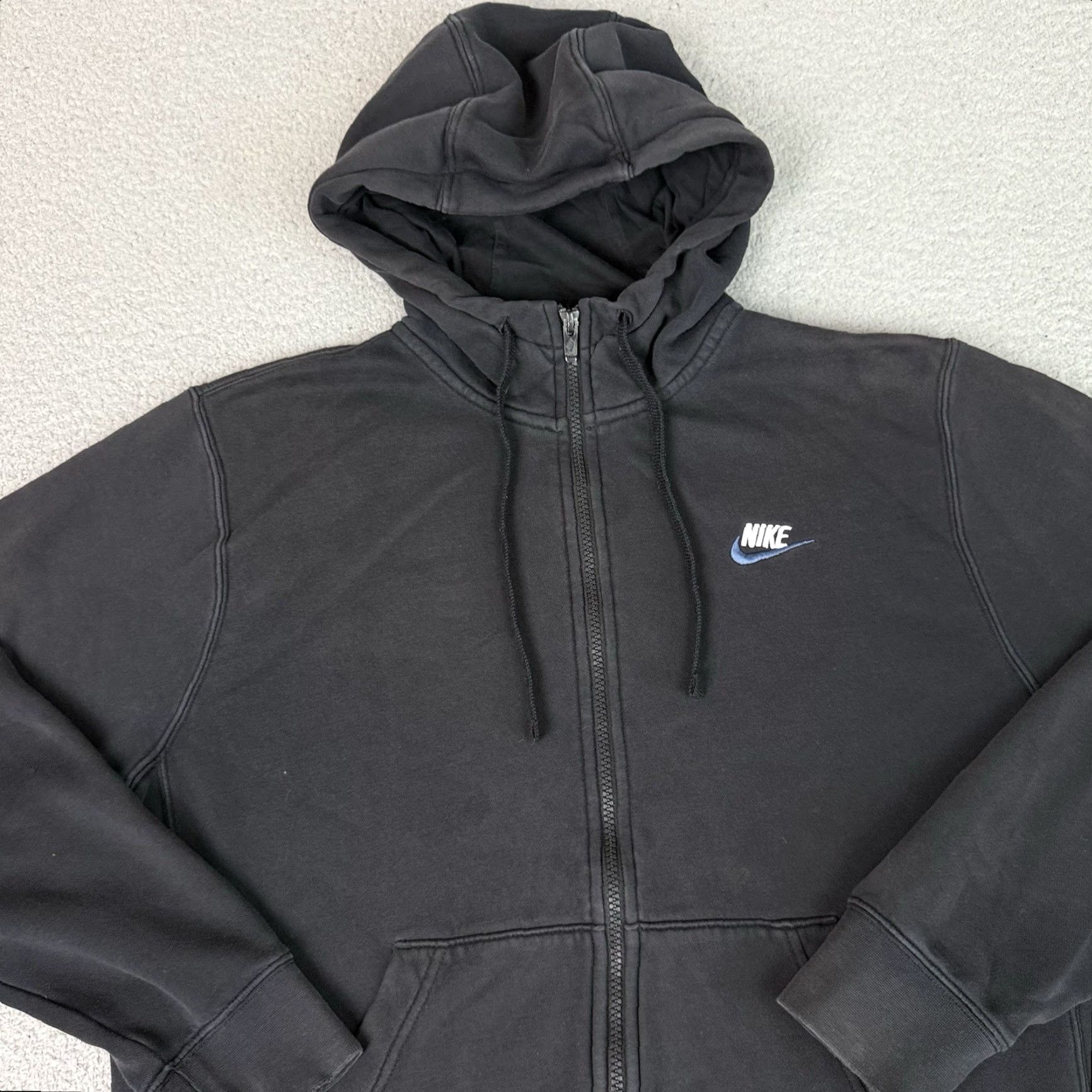 Nike Nike Hoodie Adult Medium Black Blue Sportswear Club Zip Sweatshirt Distressed M Size US M / EU 48-50 / 2 - 2 Thumbnail