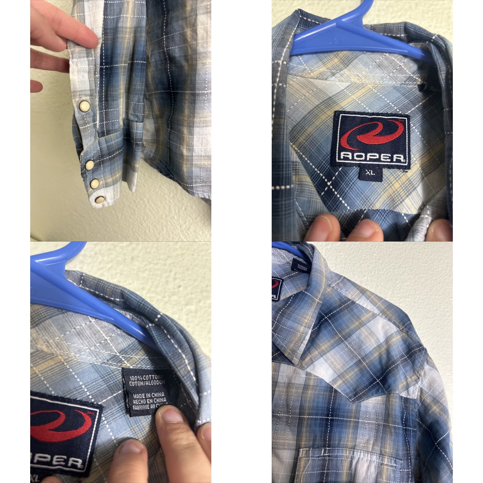 Roper VINTAGE Roper Shirt Plaid Blue Long Sleeve XL Mens Cotton Pearl Snap Button-Up Size US XL / EU 56 / 4 - 8 Thumbnail