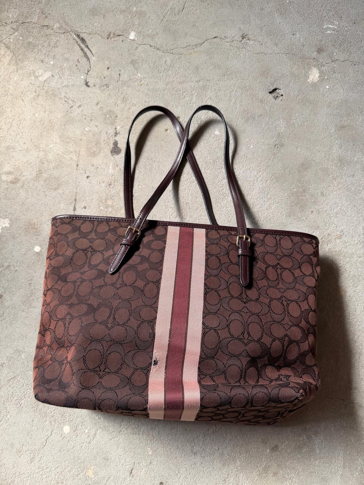 Coach Coach Signature Stripe Shoulder Bag Brown/Pink Size ONE SIZE - 6 Thumbnail
