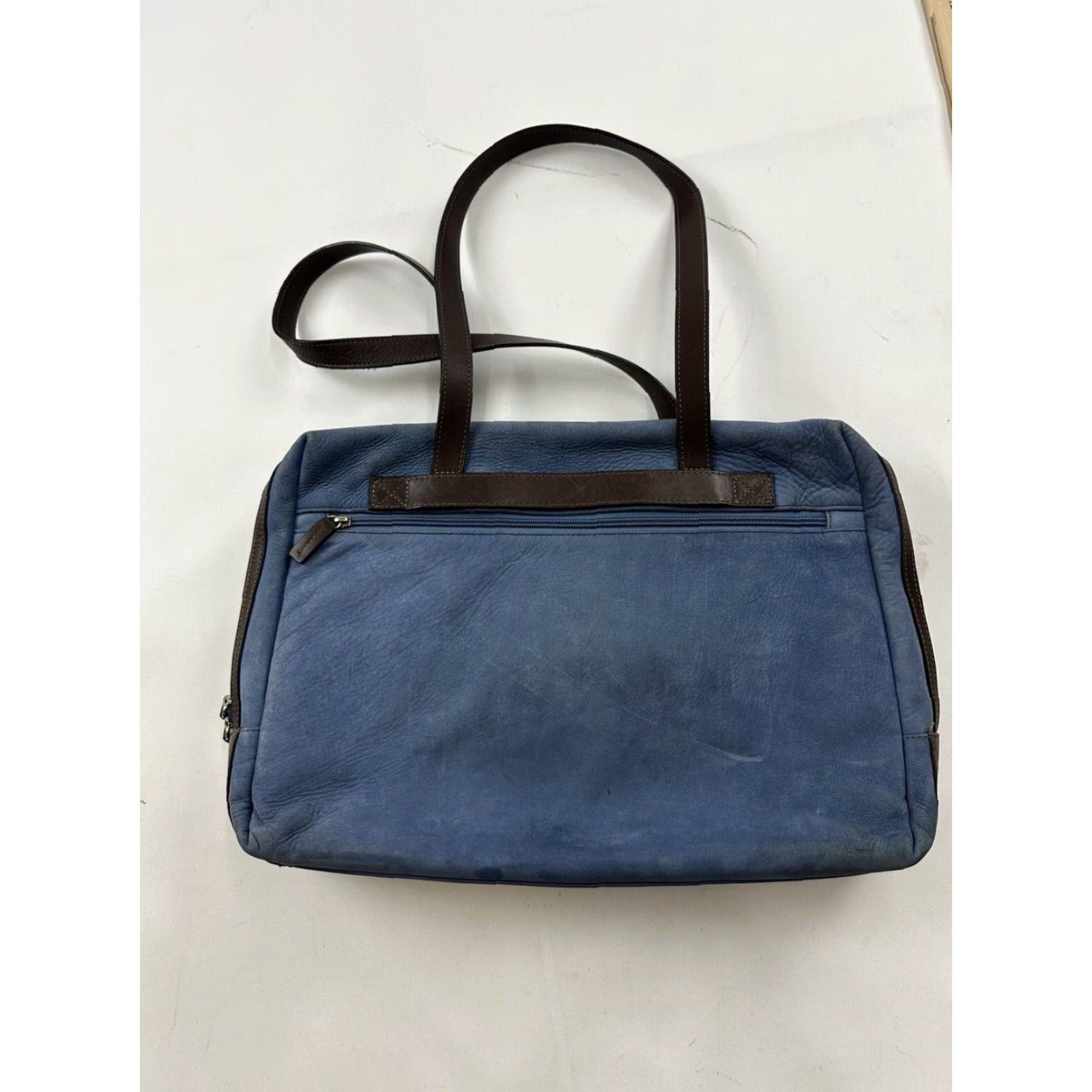 George Jack Georges Briefcase Laptop Messenger Bag Blue Leather Missing Strap Size ONE SIZE - 7 Thumbnail