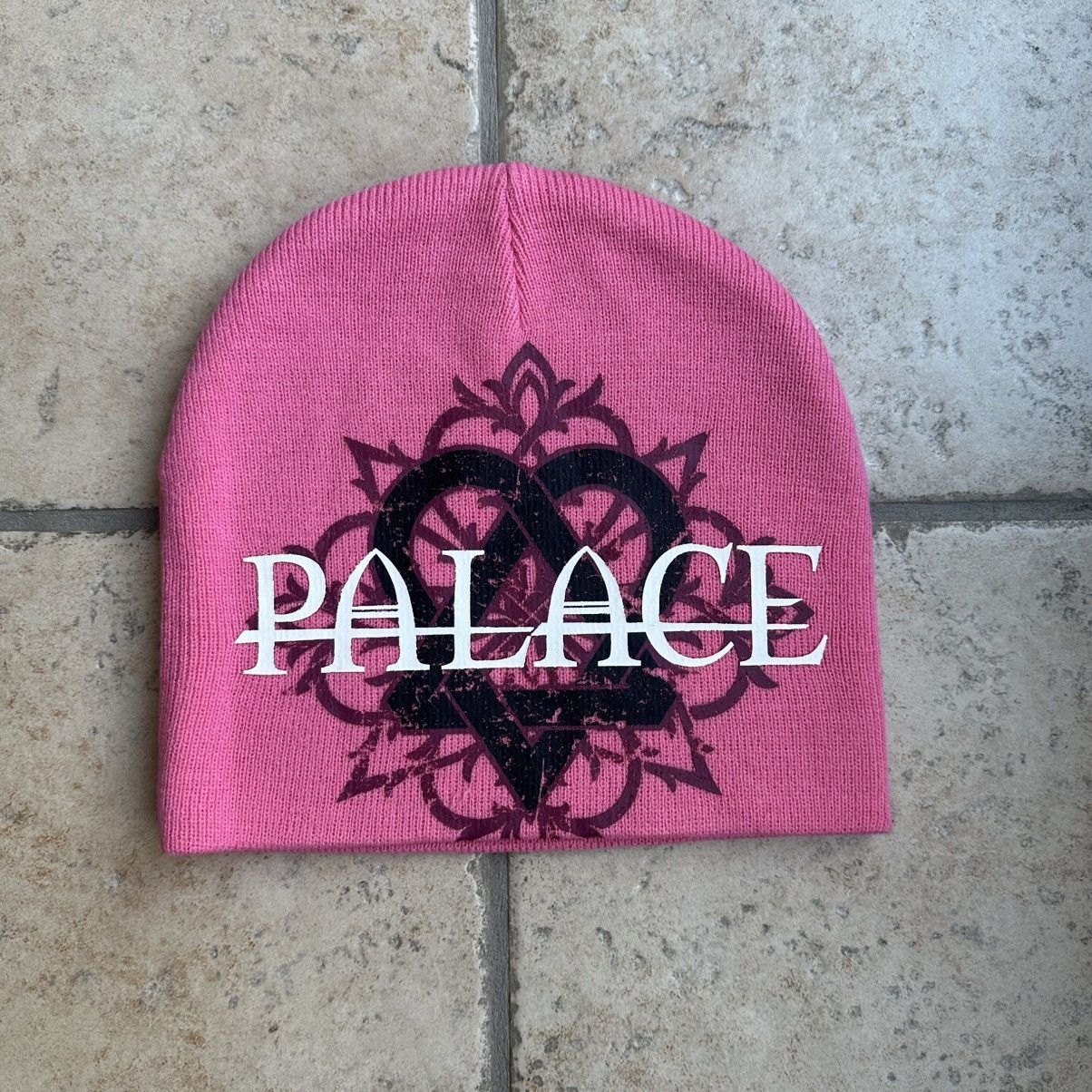 Palace Palace Tri-Gram Nein Cuff Beanie Pink Size ONE SIZE - 1 Thumbnail