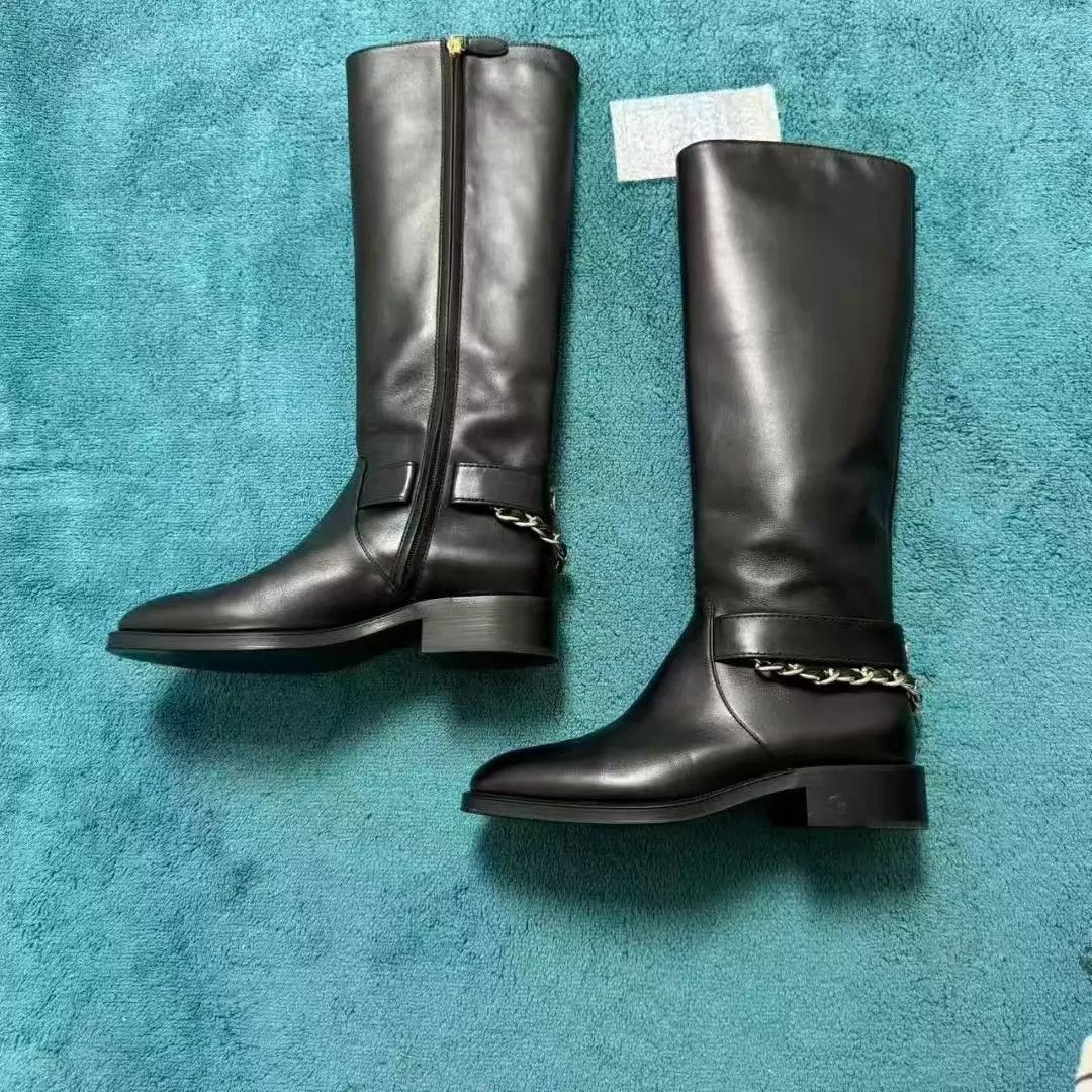 Chanel Chanel Black Gold CC Chain Knee-High Boots Size US 6.5 / IT 36.5 - 2 Thumbnail