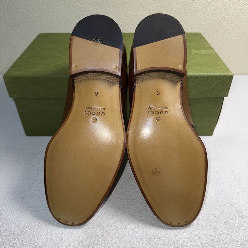 Gucci Gucci Brown Leather Interlocking Loafers for Men - Size US 7 / EU 40 - 4 Thumbnail