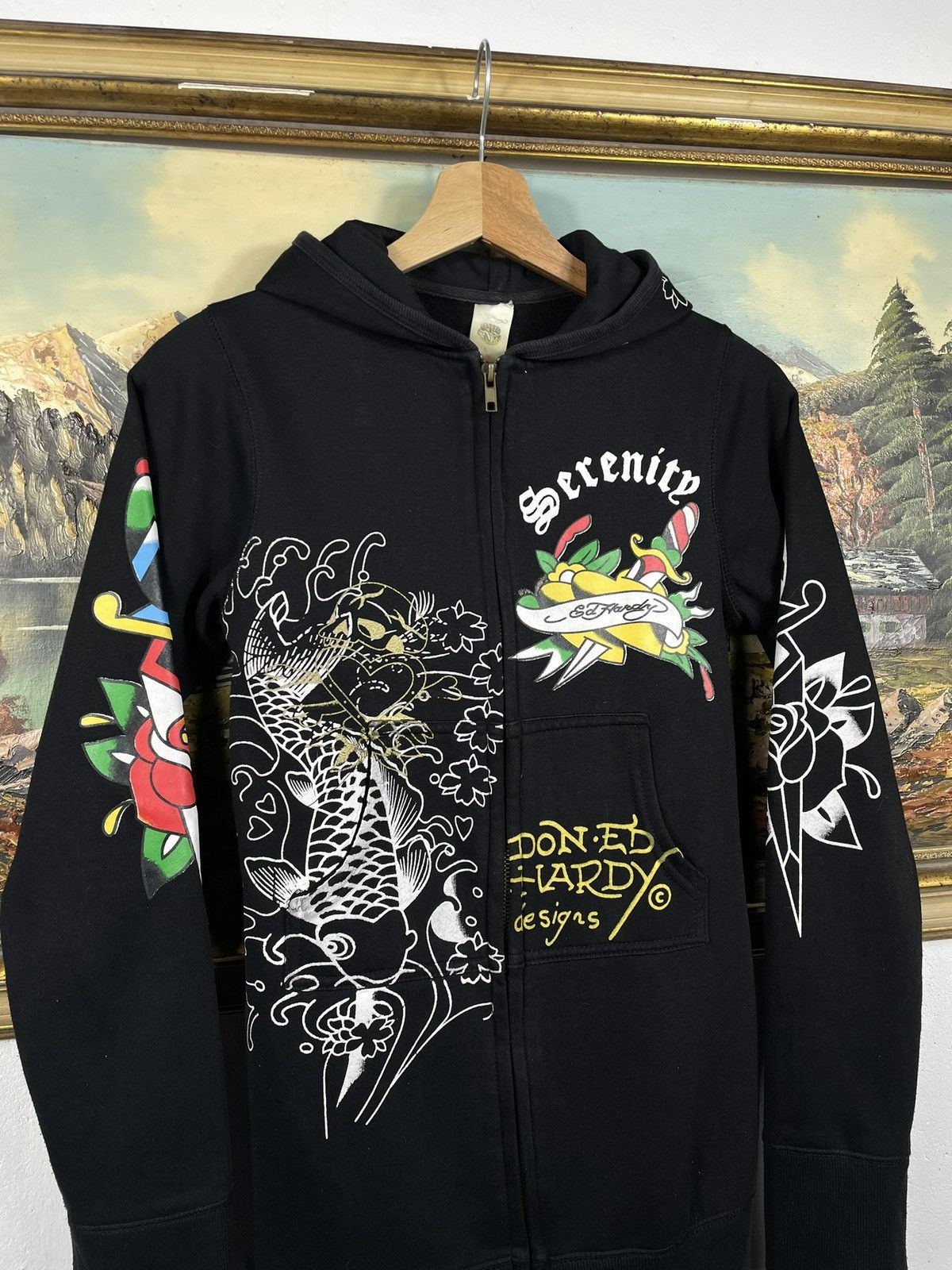 Christian Audigier × Ed Hardy × Vintage Ed Hardy Christian Audigier 00s Hoodie Affliction Grunge Size XS / US 0-2 / IT 36-38 - 4 Thumbnail
