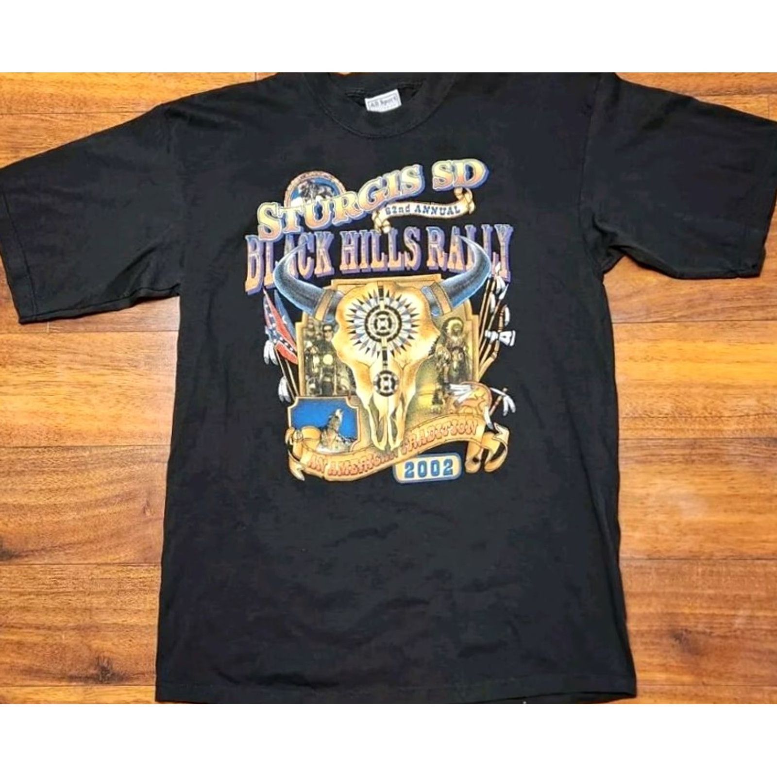Vintage VINTAGE All Sport 2002 Sturgis SD T Shirt Mens L 62nd Annual Black Hills Rally Eagle Graphic Tee Black Shirt Mens L Size US L / EU 52-54 / 3 - 3 Thumbnail