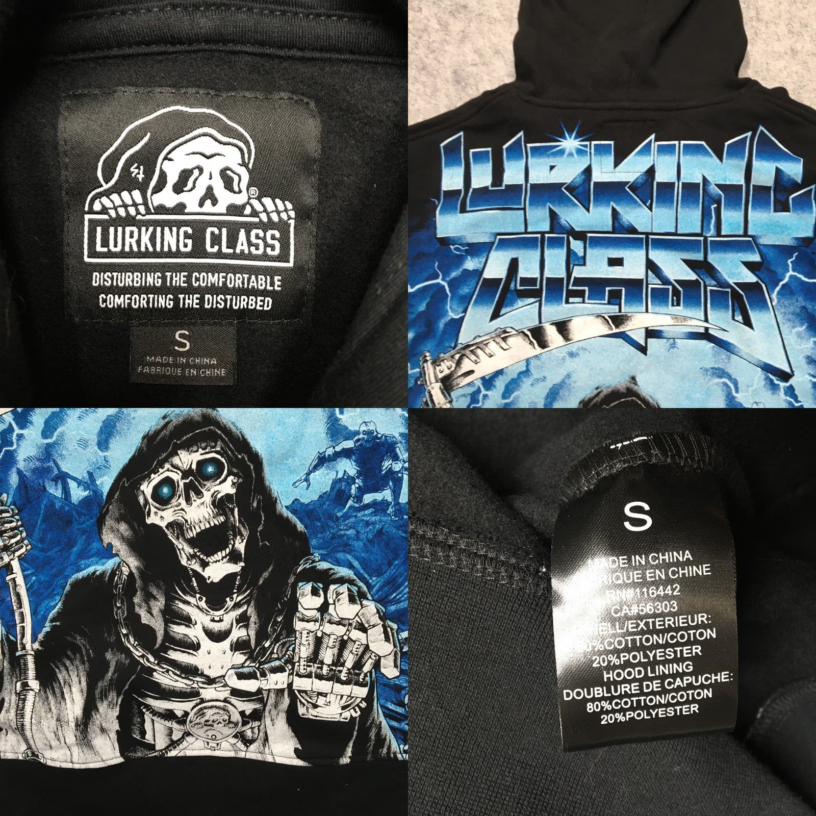 Vintage Lurking Class Hoodie Mens Small Black Mega Print Lightning Skull Graphic Print Hooded Pullover Skeleton Grunge Streetwear 90s Mens Size US S / EU 44-46 / 1 - 8 Thumbnail