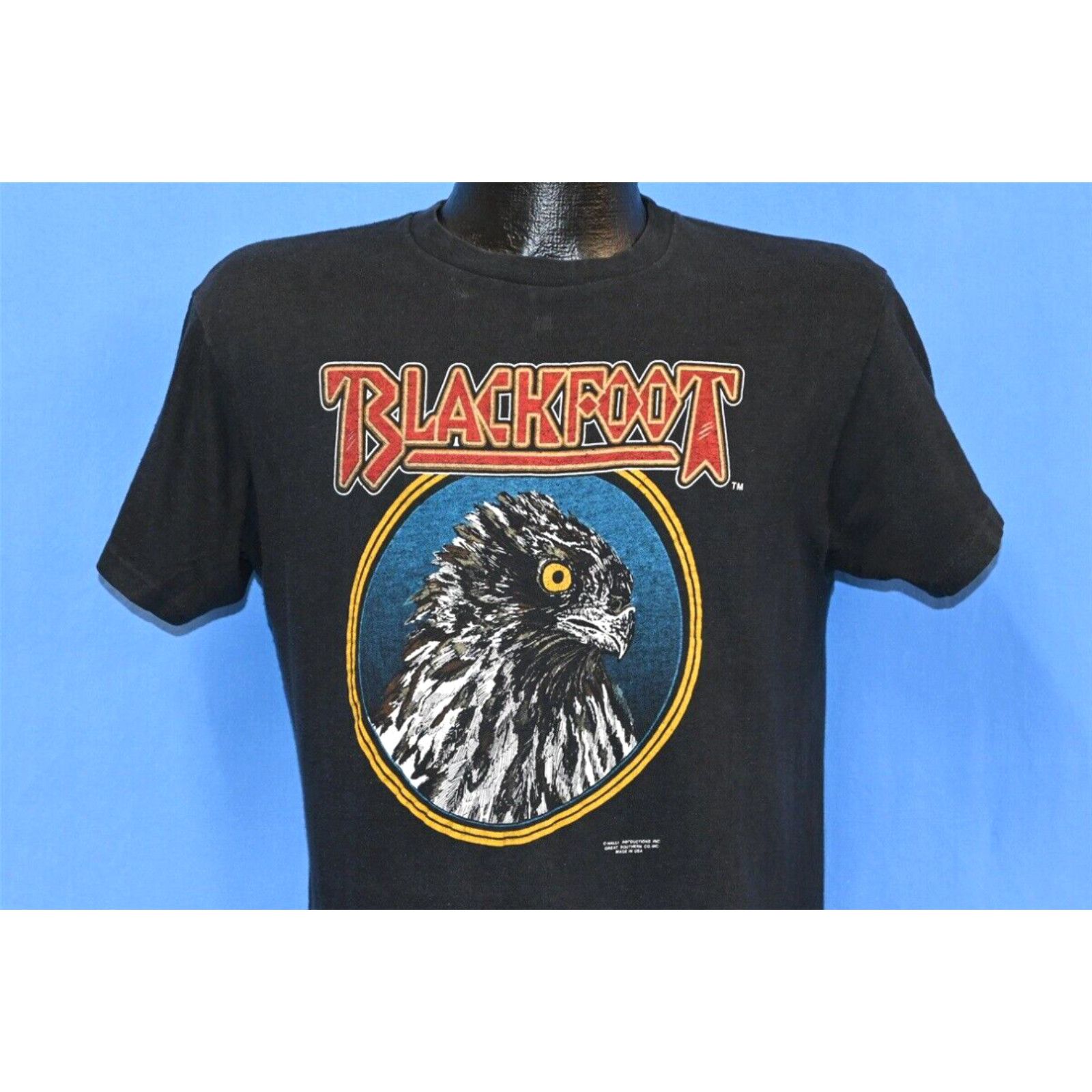 image of Hanes Vintage 80's Blackfoot Marauder World Tour 1981-5 Rock Band T-Shirt Medium M in White, Men's