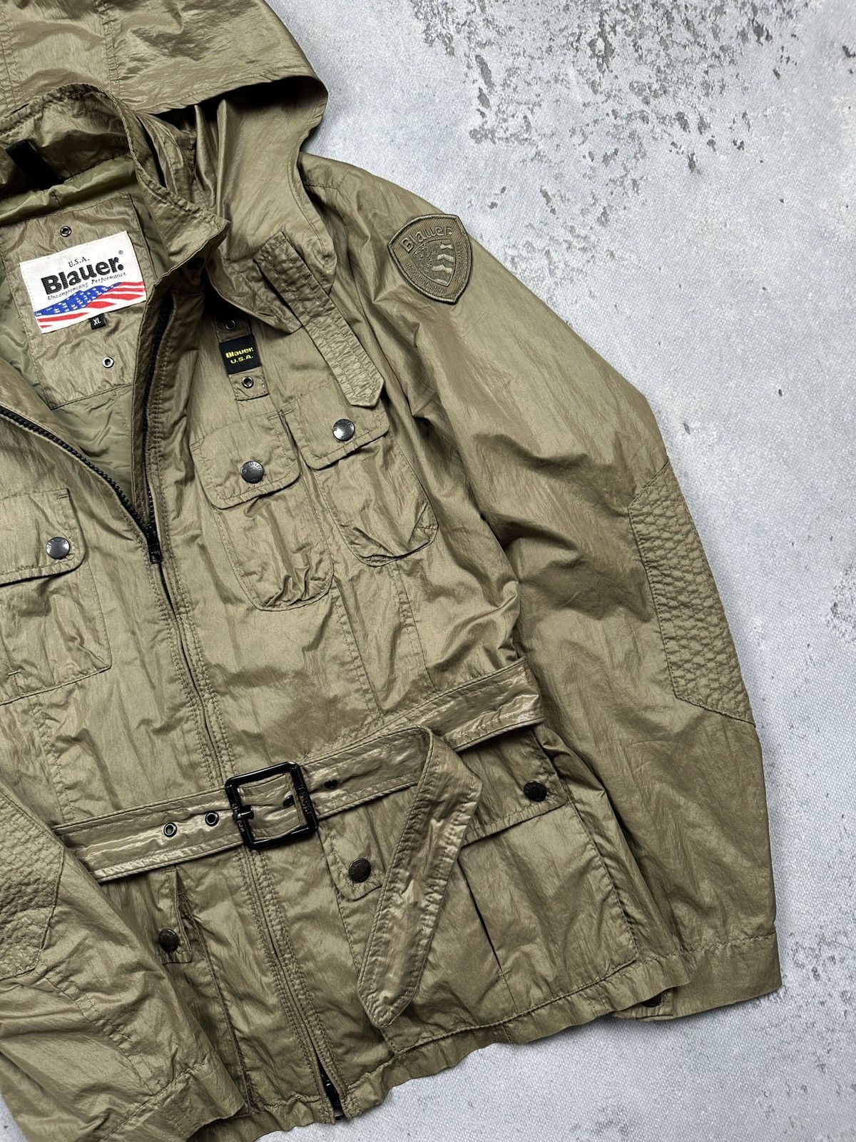 Alpha Industries Blauer USA Military-Style Hooded Belted Nylon Jacket 90s y2k Size XL / US 12-14 / IT 48-50 - 2 Thumbnail
