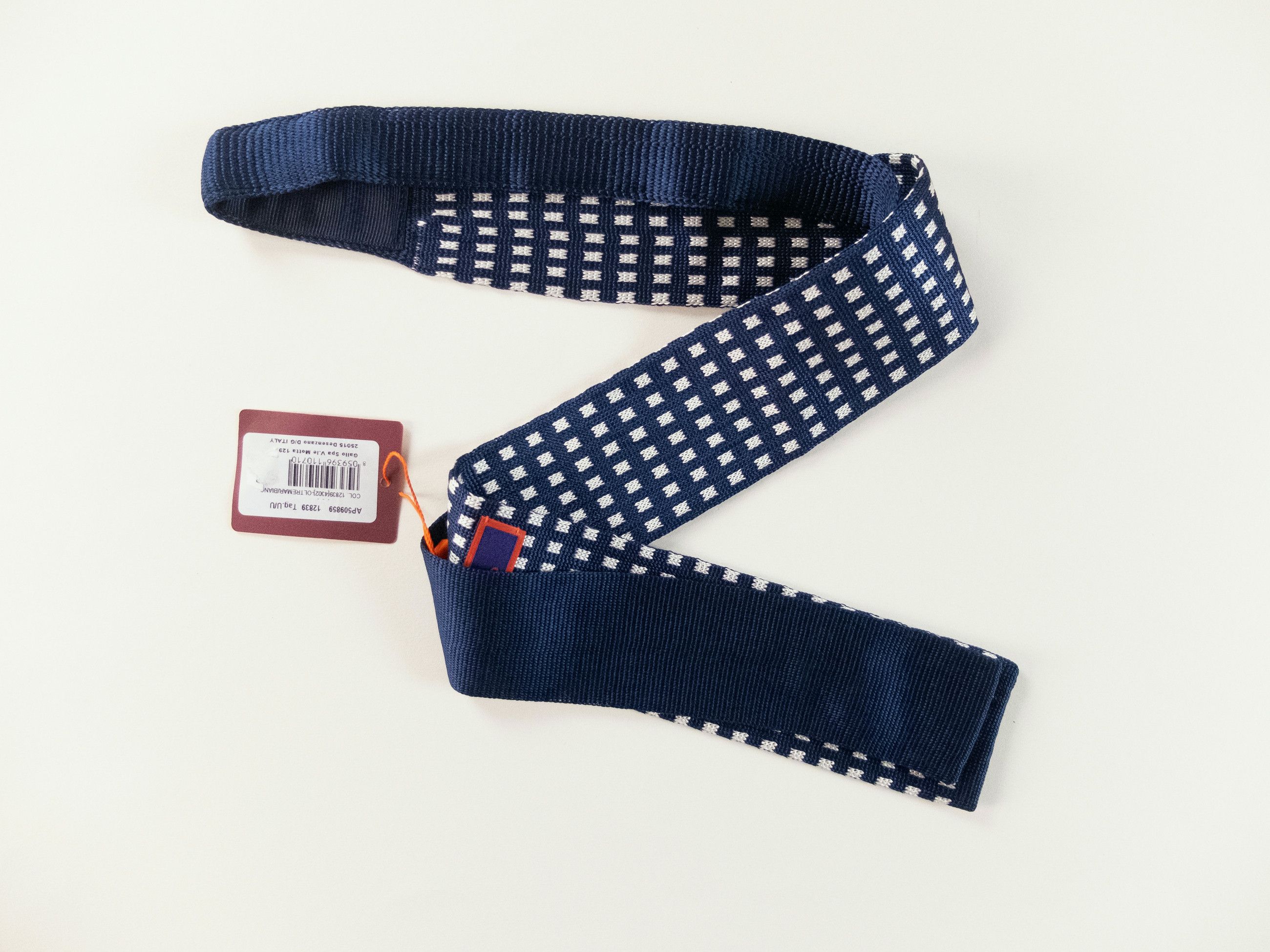 Other GALLO navy blue & white square motif knit skinny silk tie Size ONE SIZE - 2 Thumbnail