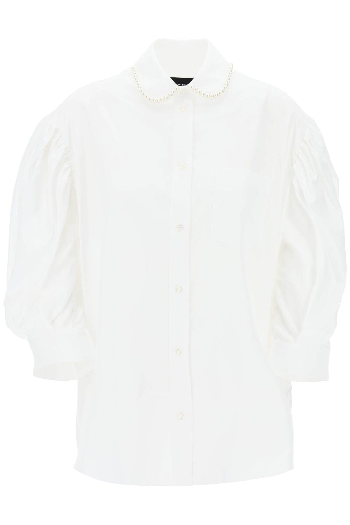 image of Simone Rocha Puff Sleeve Shirt With Embellishment in White Pearl, Women's (Size Small)