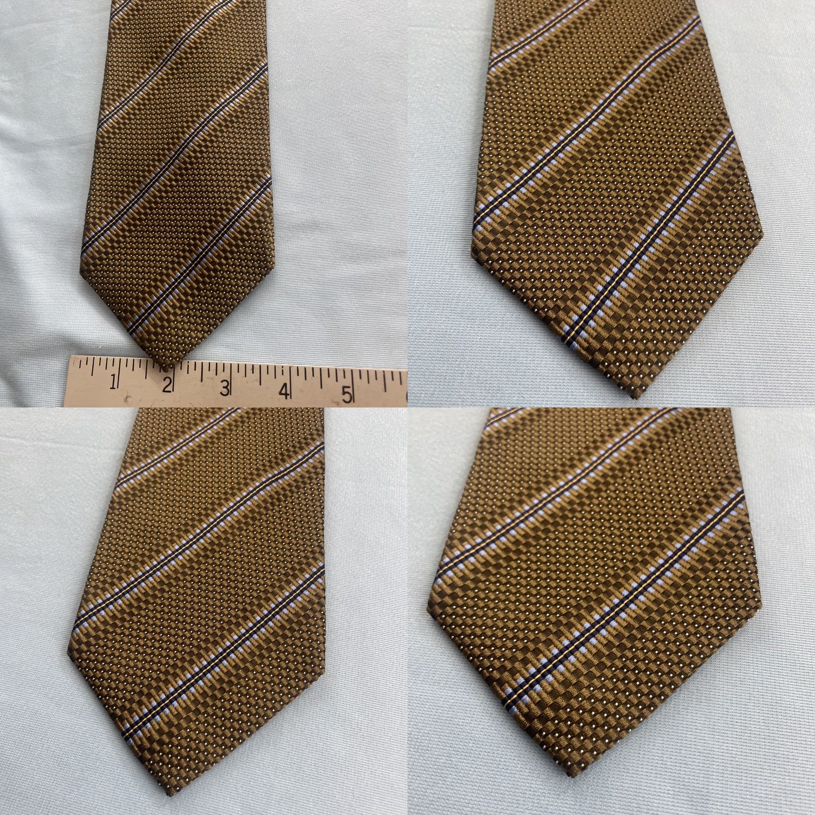 Vintage VINTAGE XMI Designer Tie Men Silk 100% Silk Hand Made Classic 57"-60" Brown Gold Black Blue Geometric Striped Accents Executive Wide 1990s USA Mens Size ONE SIZE - 8 Thumbnail