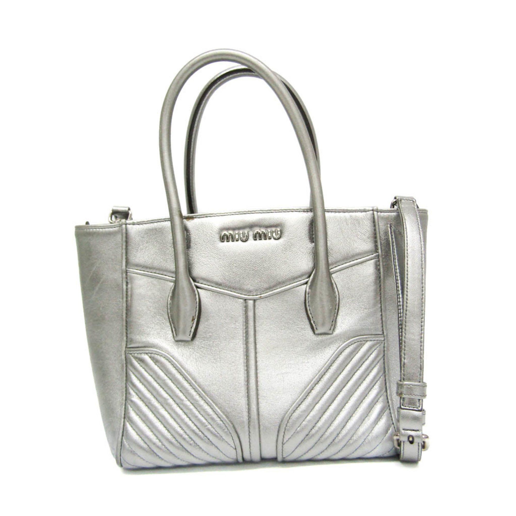 Miu Miu Miu Miu NAPPA BIKER 5BA145 Women's Leather Handbag,Shoulder Bag Silver Size ONE SIZE - 1 Thumbnail