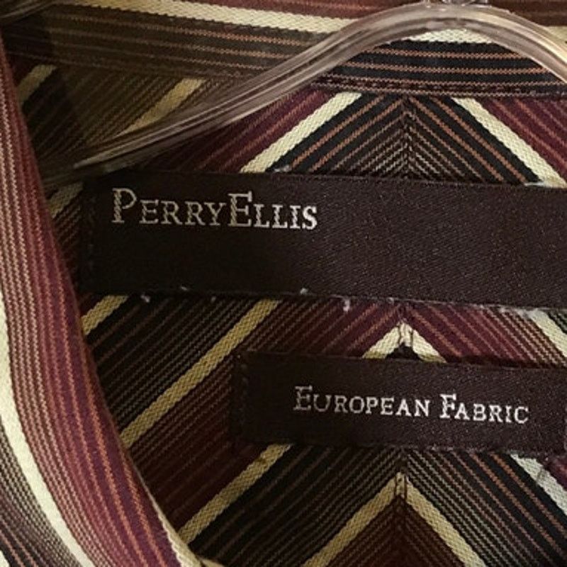 Perry Ellis Perry Ellis Brown Striped Collared Long-Sleeve Mens Shirt L Size US L / EU 52-54 / 3 - 5 Thumbnail