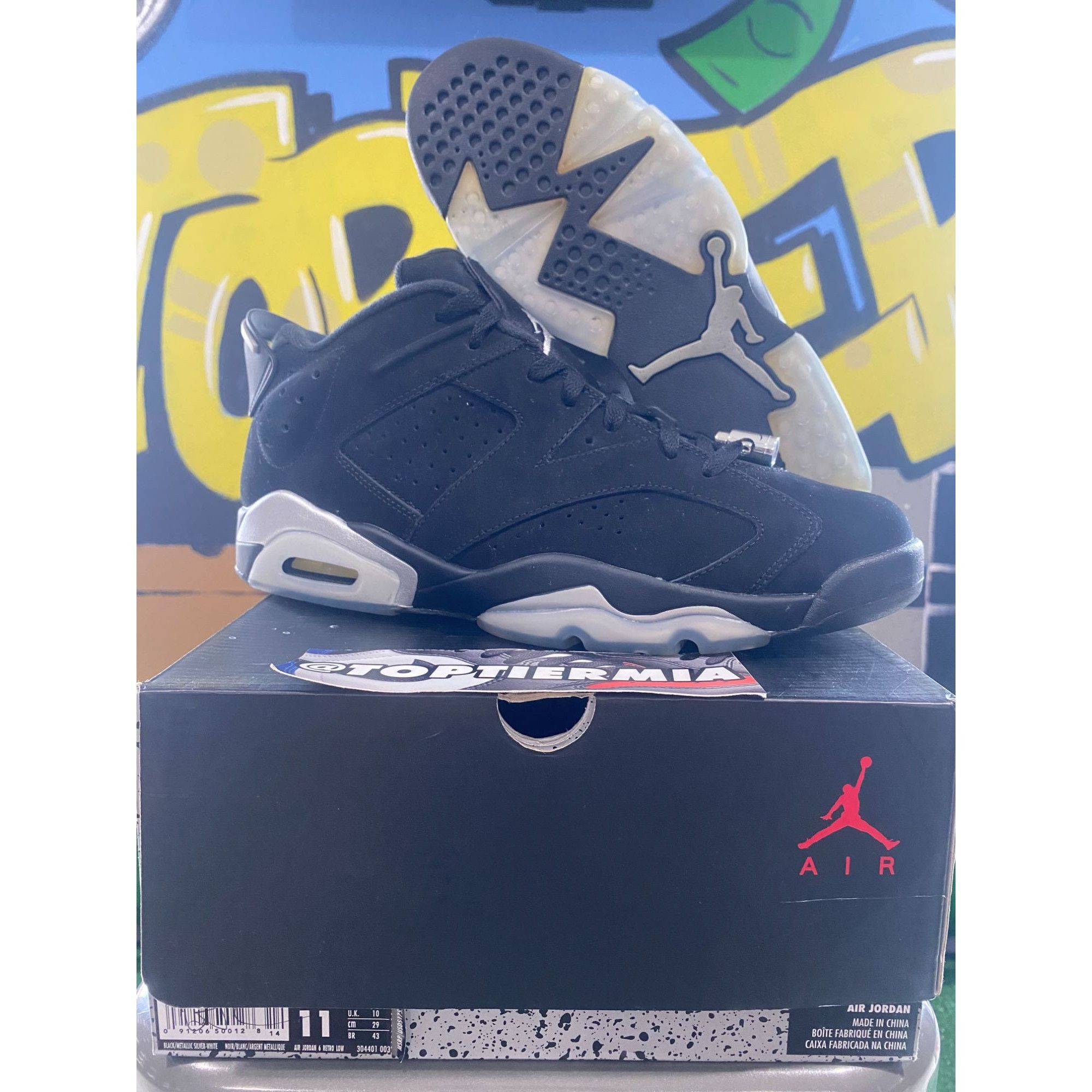 image of Air Jordan 6 Low Chrome 2015 Size 11 Shoes in Black, Men's