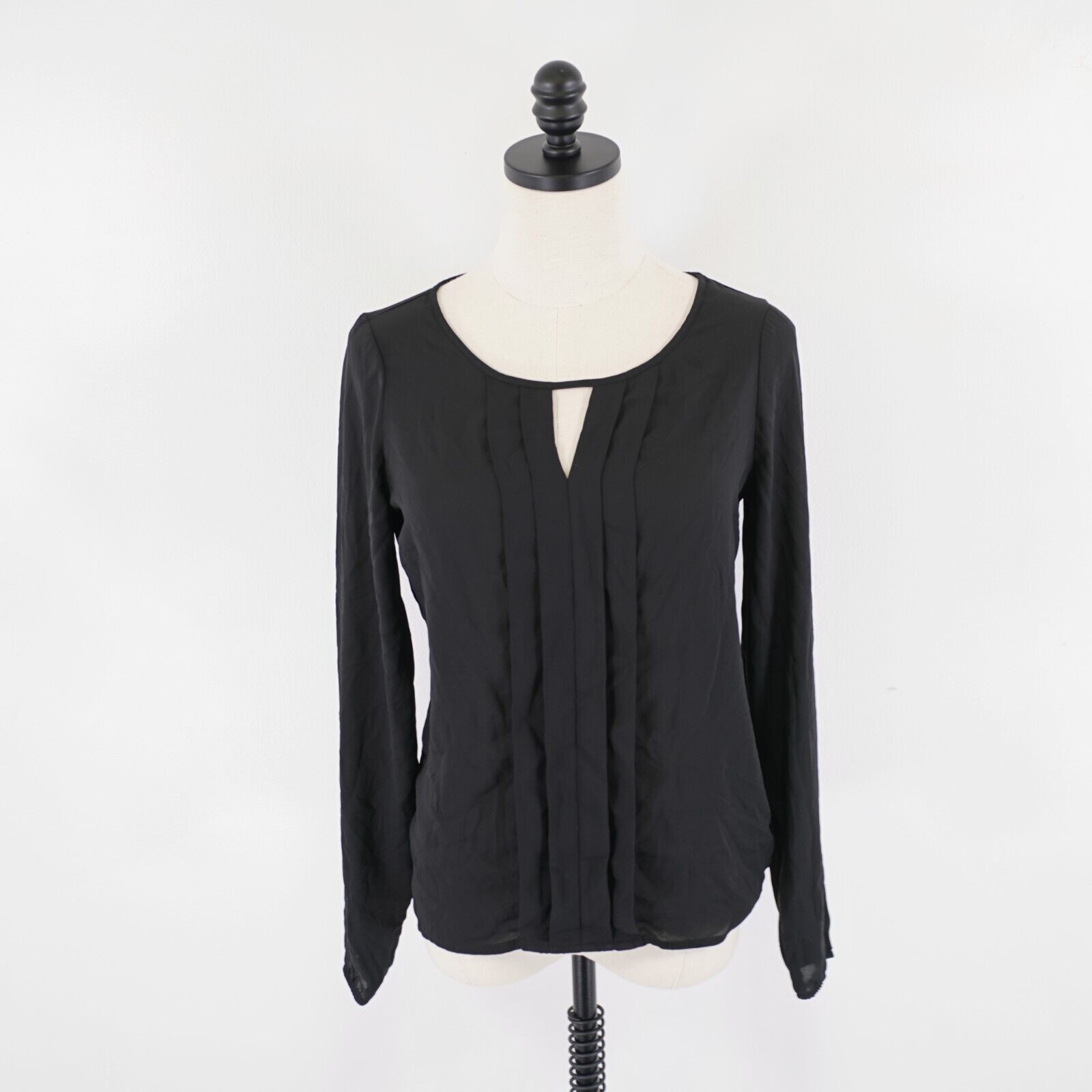 Express Express Black Ruffles Keyhole Long Sleeve Sheer XS Blouse / Size XS / US 0-2 / IT 36-38 - 1 Thumbnail