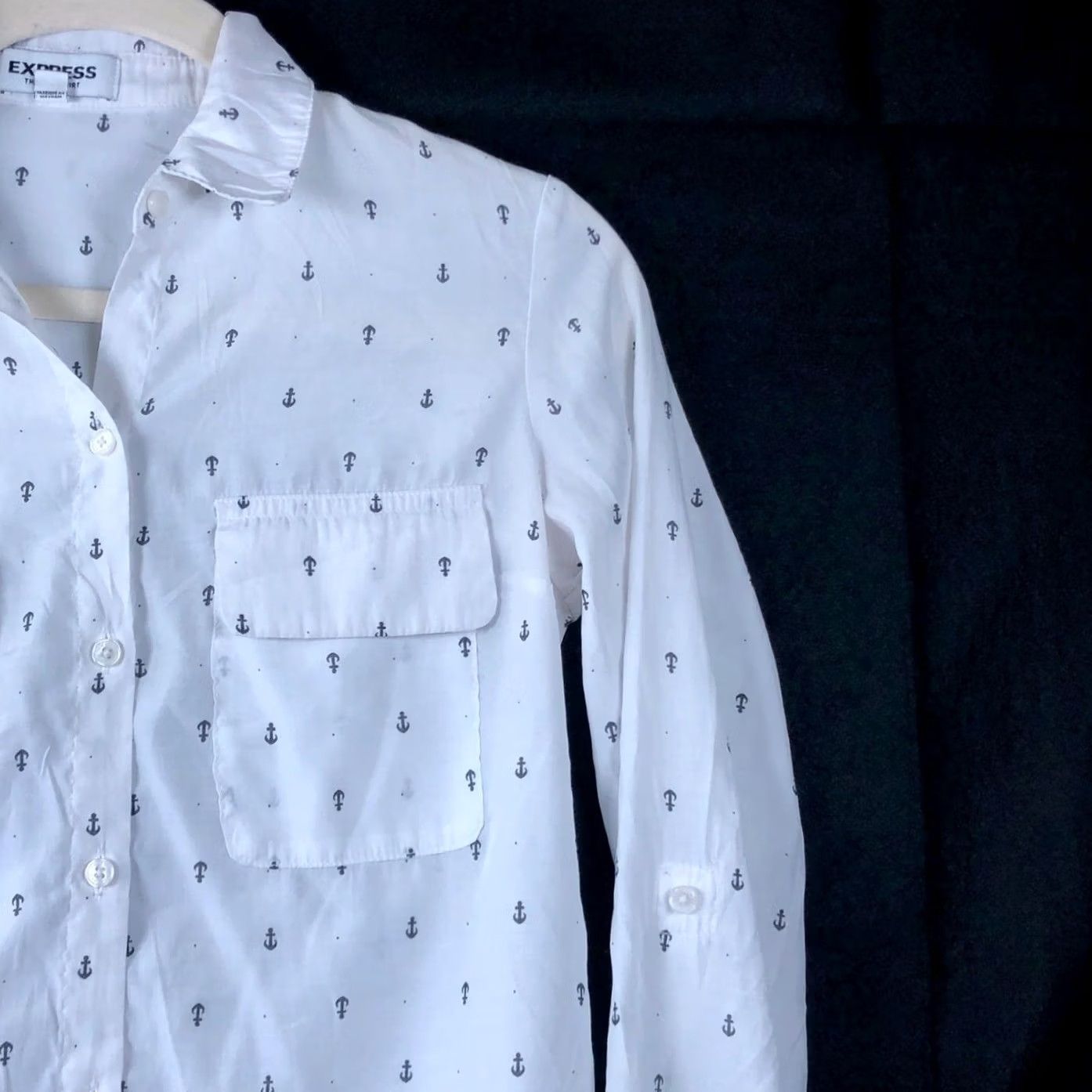Express Express Womens Shirt White Anchor City Shirt Button Down Roll Tab Sleeve XS Size XS / US 0-2 / IT 36-38 - 5 Thumbnail