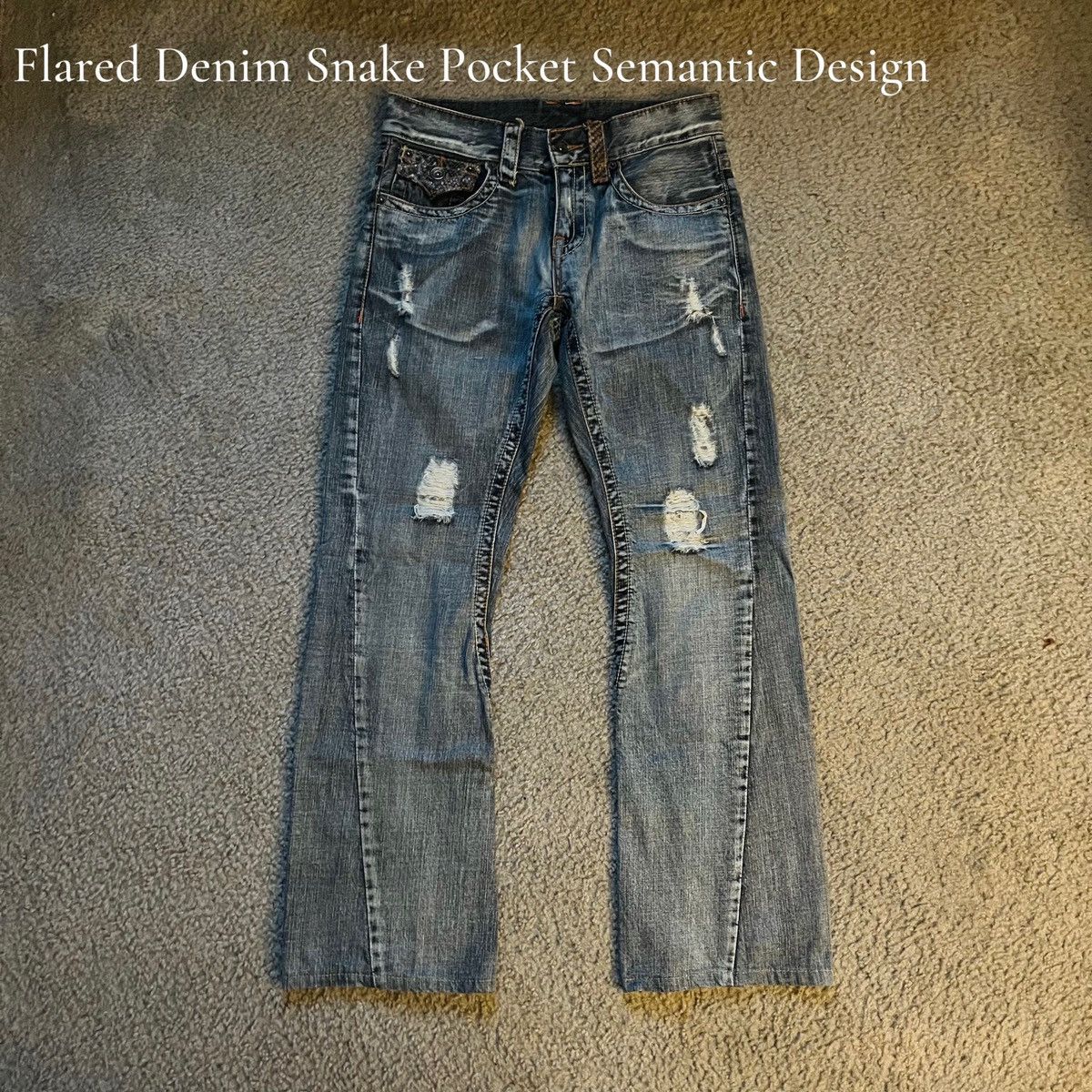 image of Hysteric Glamour x If Six Was Nine Semantic Design Flare Denim Jeans With Snake Pockets in Blue (Si