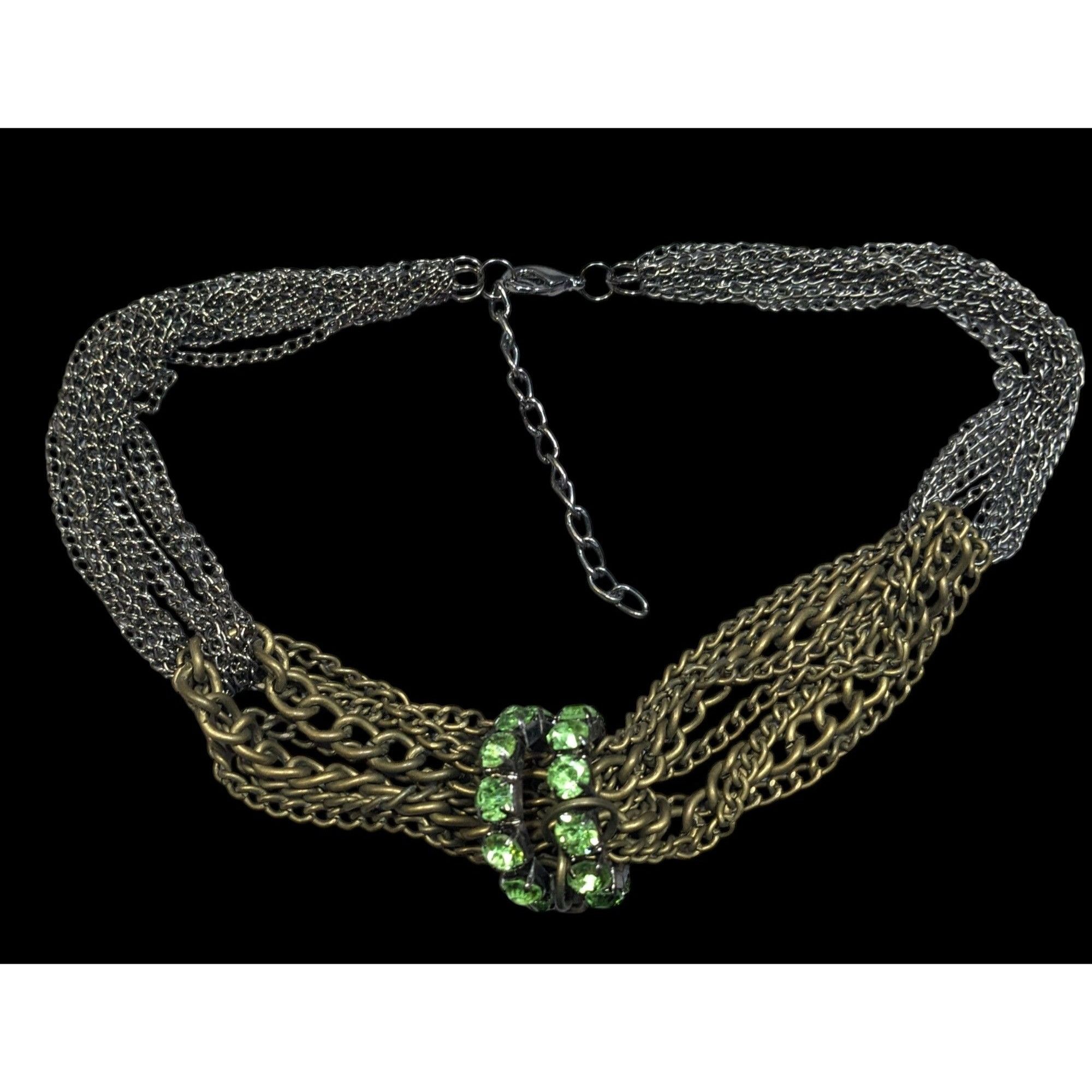 Other Vintage Glam Layered Gold Tone Adjustable Necklace With Gree Size ONE SIZE - 4 Thumbnail