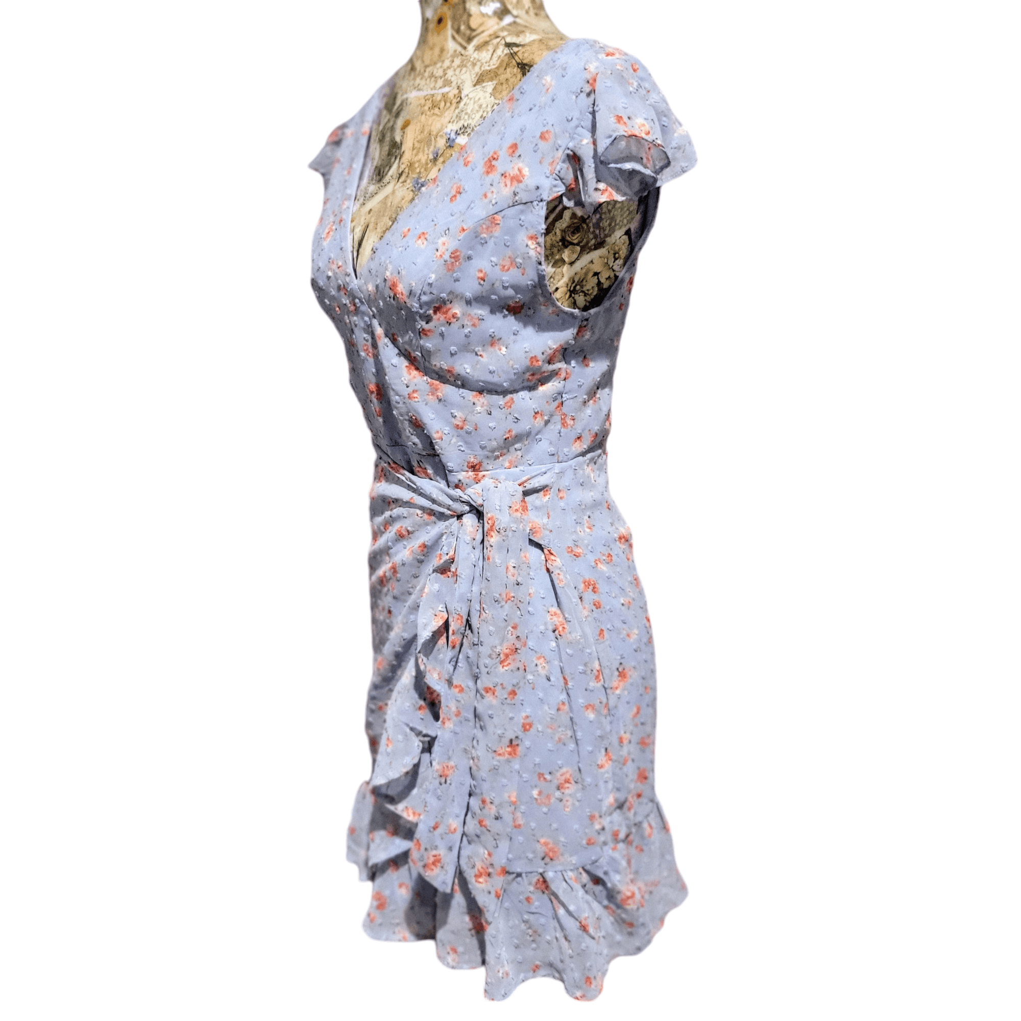 NBDN Nobrandedon Dee Elly Blue Ditsy Floral Ruffle Girlcore Short Mini Dress Size S / US 4 / IT 40 - 5 Thumbnail