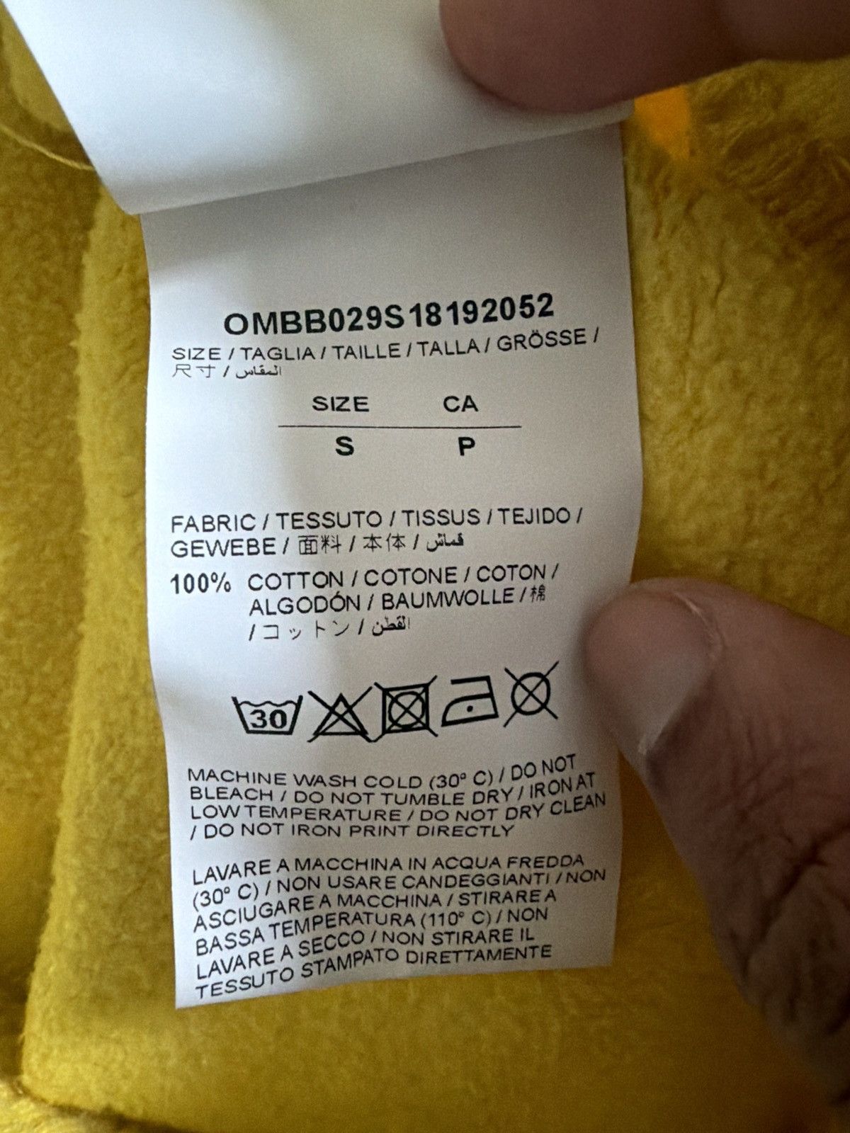 Off-White Off-White c/o Virgil Abloh 2018 Hands Hoodie - Yellow Size US S / EU 44-46 / 1 - 10 Thumbnail