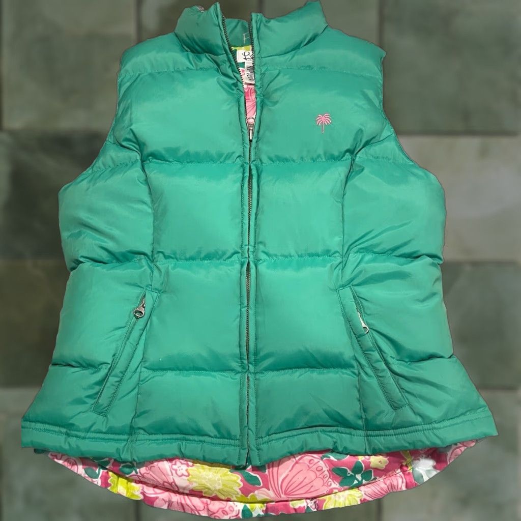 Lilly Pulitzer Lilly Pulitzer Goose Down Vest Women S Green Puffer Zip Floral Lined Sz S Size S / US 4 / IT 40 - 1 Thumbnail
